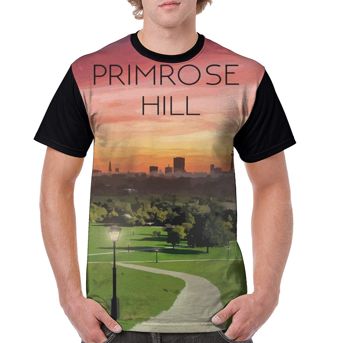 Men's Primrose Hill London England Graphic T-Shirt - 3D Printed Crewneck Casual Tee - Unisex Novelty Shirt for Travel Enthusiasts & UK Souvenir Lovers