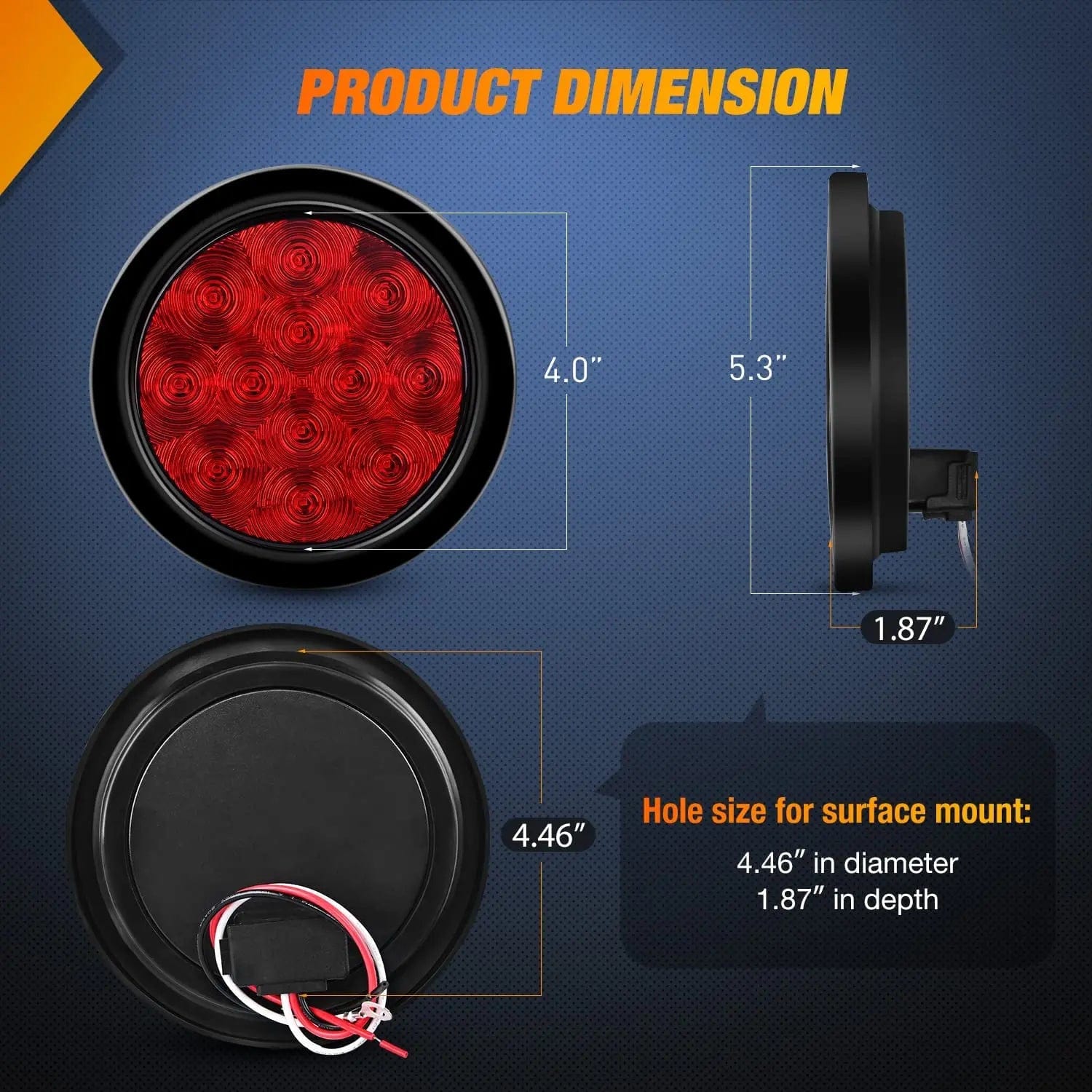 4 Inch Round Red LED Tail Lights with Mounting Bracket - Pair for Cars, Trucks & SUVs - Waterproof & Durable for Off-Road, Night Driving & Vehicle Safety