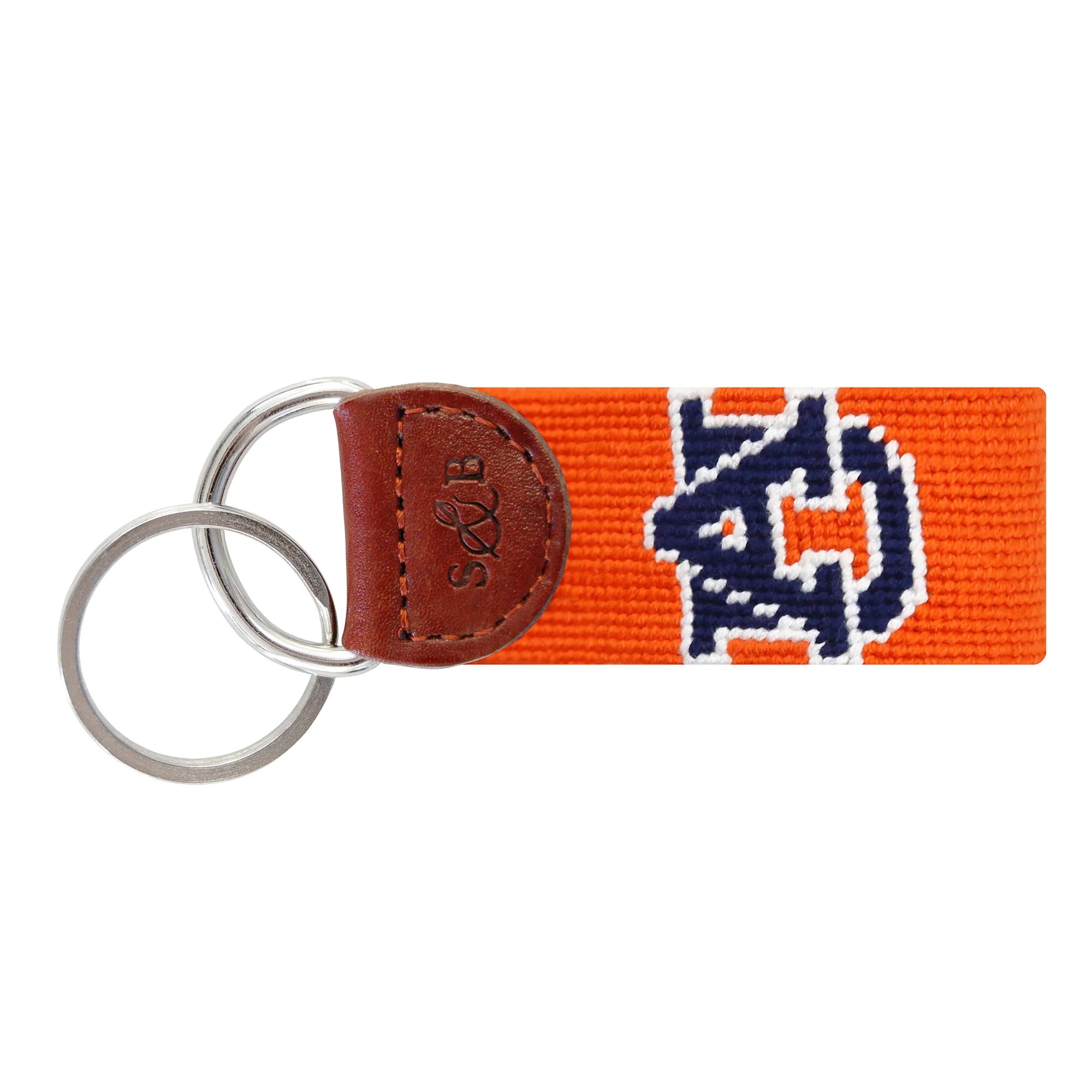 Auburn Needlepoint Key Fob - Orange Handmade Leather Keychain for Keys, Gift for Women & Men - Perfect for Home, Office & Car Keys Organization