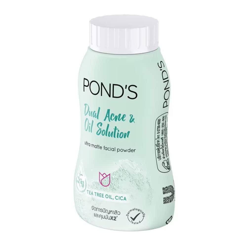 POND'S Dual Acne & Oil Control Ultra Matte Facial Powder 50g with Tea Tree Oil & CICA | Oil-Free Makeup Setting Powder for Oily & Acne-Prone Skin | Perfect for Daily Use & On-the-Go Touch Ups