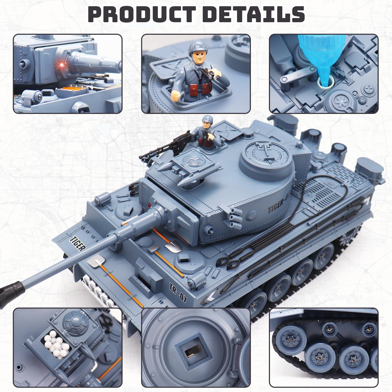 1/18 Scale German Tiger RC Tank - Remote Control Military Toy with BB Shooting, 23 Channels, Lights, Sound & Smoke | Realistic Battle Simulation for Kids & Adults | Perfect for War Games, Collecting & Outdoor Play