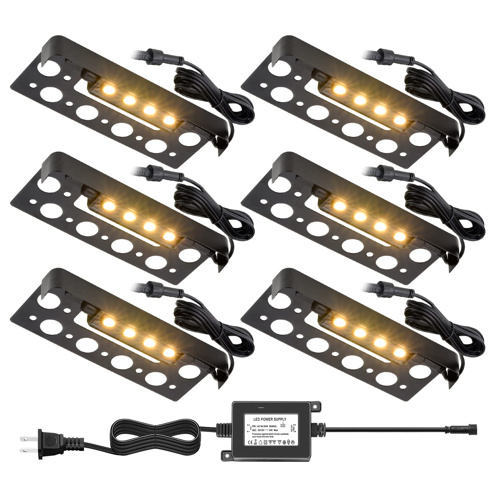 RNEHON 6-Pack 7Inch LED Hardscape Lighting, 1.5W Low Voltage Retaining Wall Lights, 12V AC/DC Waterproof Step Lights for Outdoor Deck, Pathway, Garden - IP65 Rated Landscape Lighting (Soft White) - Perfect for Patio, Stairs, and Driveway Illumination
