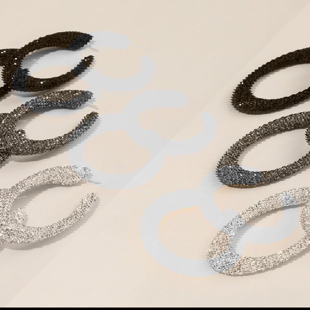 Sterling Silver Post Rhinestone Studded Hoop Earrings for Women - Elegant Dangle Hoops for Party, Wedding & Everyday Wear
