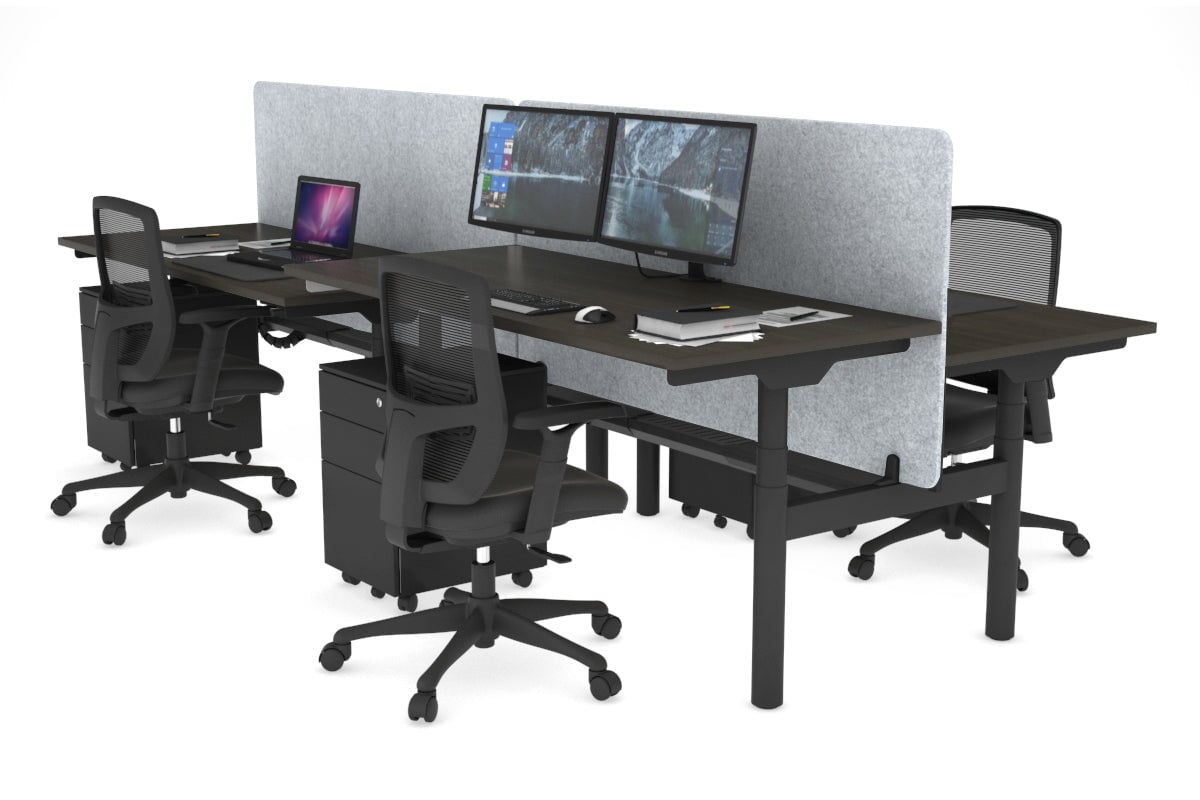 Flexi Premium Height Adjustable 4-Person H Bench Workstation - Black Frame [1600L x 700W] - Ideal for Office, Coworking Space & Home Office Setup