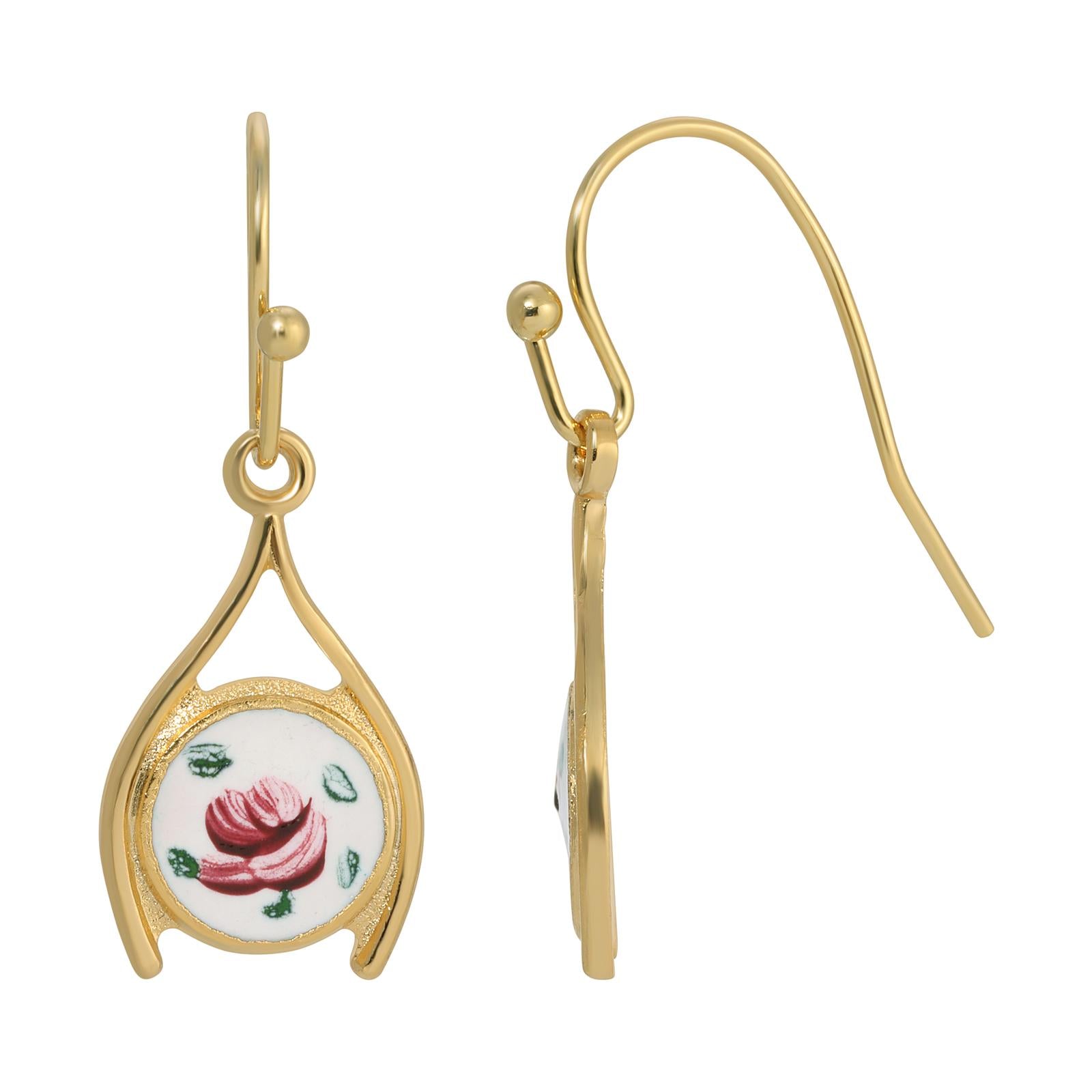 1928 Artisan Pink Rosebud Wishbone Drop Earrings - Vintage Floral Dangle Earrings for Women, Gift for Her - Perfect for Weddings, Parties & Special Occasions