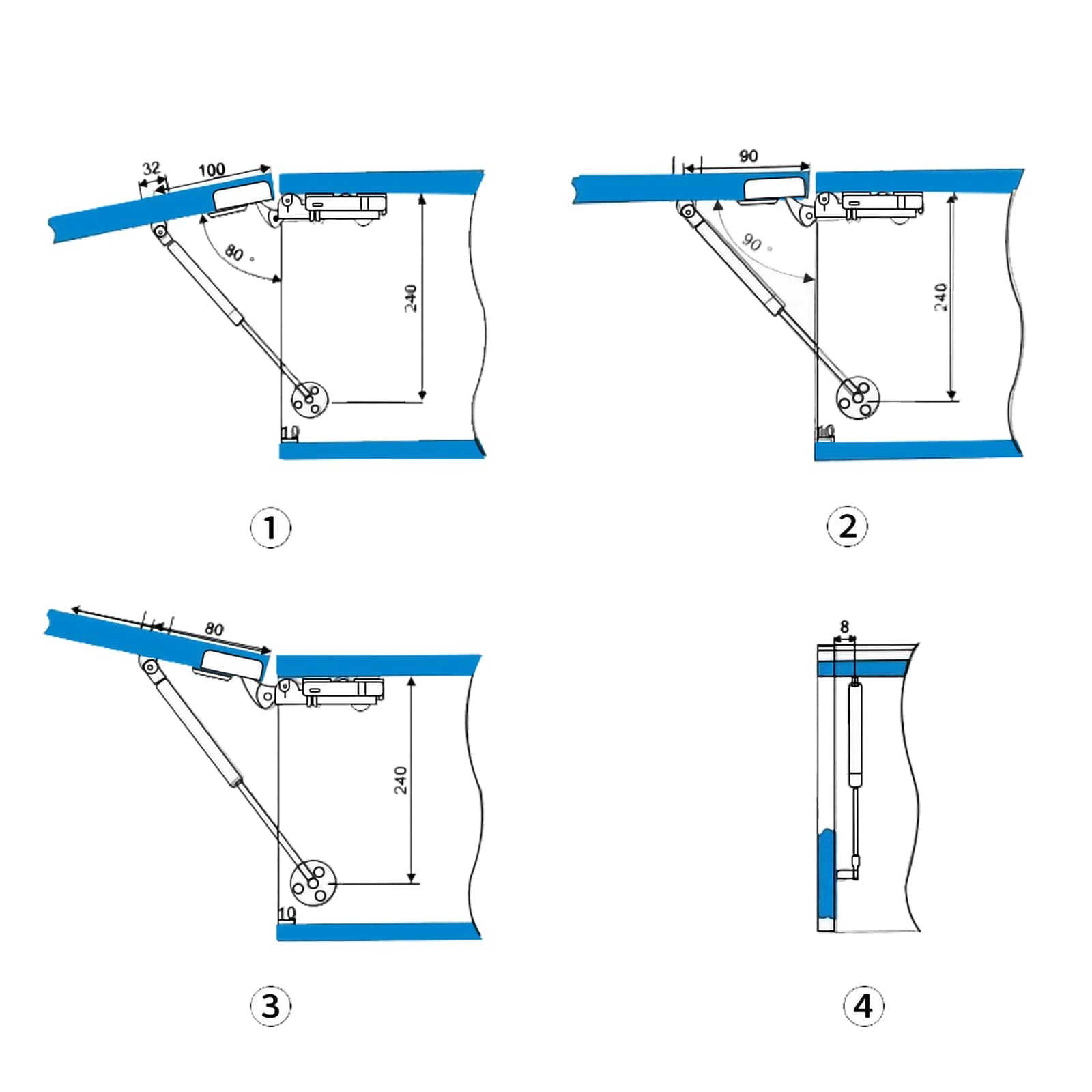 Larcele 150N/33LB Gas Struts Hydraulic Support Cabinet Hinges - Heavy Duty Lift Support for Kitchen Cabinets, Wardrobes & Furniture (4 Pack) - Perfect for Home, Office & Workshop Organization