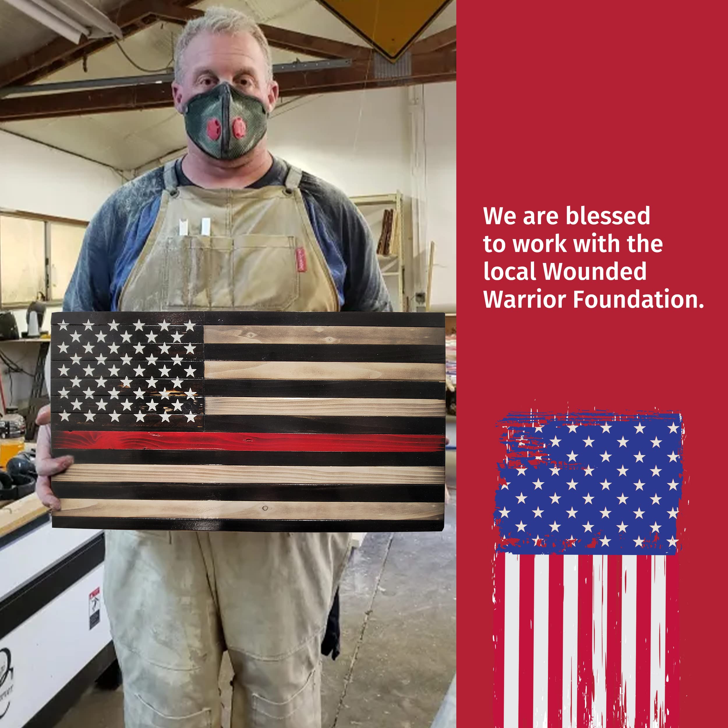 50 Stars Laser Etched Lord's Prayer Outdoor American Flag - Handmade Wooden Wall Art for Home Decor - Black & White USA-Made by Pioneer Pacific Flags (Medium 2Ft) - Perfect for Patriotic Displays, Church Gifts & Rustic Room Decor