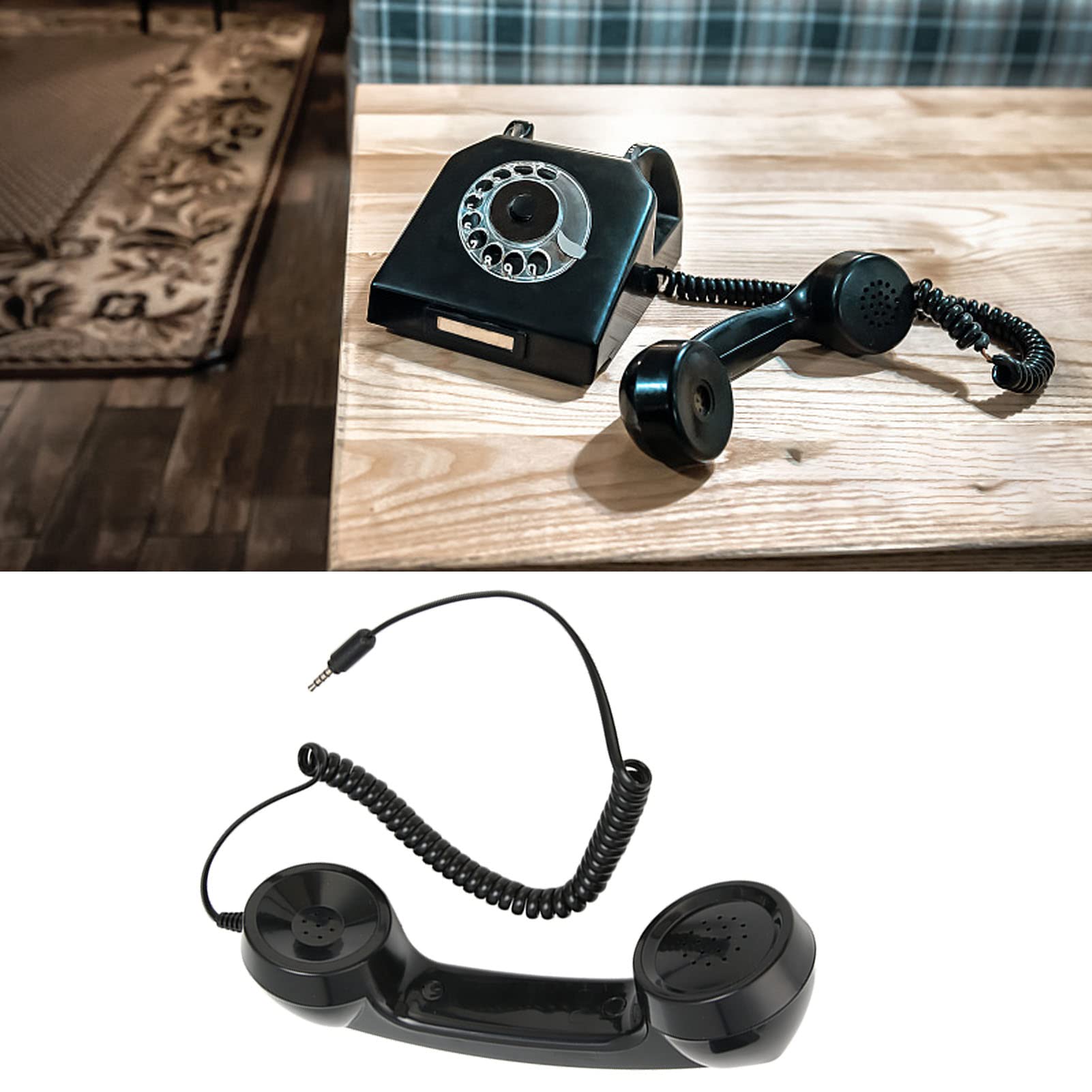 Retro Phone Handset for Smartphones & Computers - Black | Home & Office Use