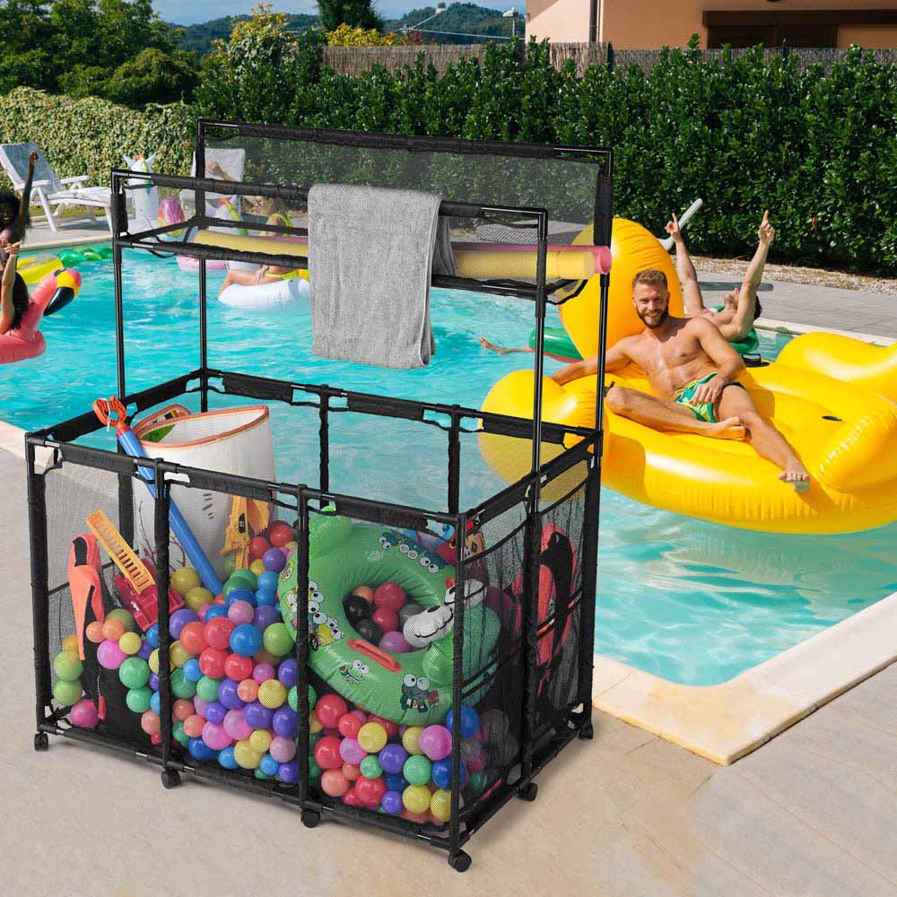 TheLAShop Rolling Pool Float Storage Towel Noodles Toy Holder - 50x30x61 Inch Organizer for Pool Accessories, Beach Gear & Water Toys - Perfect for Swimming Pools, Backyards & Summer Fun