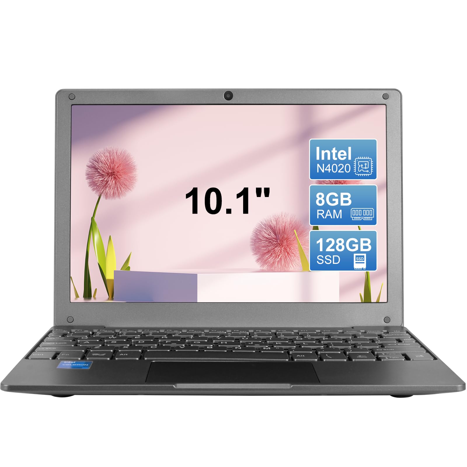 Portable Mini Laptop with Intel Celeron N4020, 8GB RAM, 128GB SSD, IPS Screen - Lightweight Notebook for Online Learning, Remote Work & Office Tasks (Gray) - Perfect for Students, Professionals & Home Use