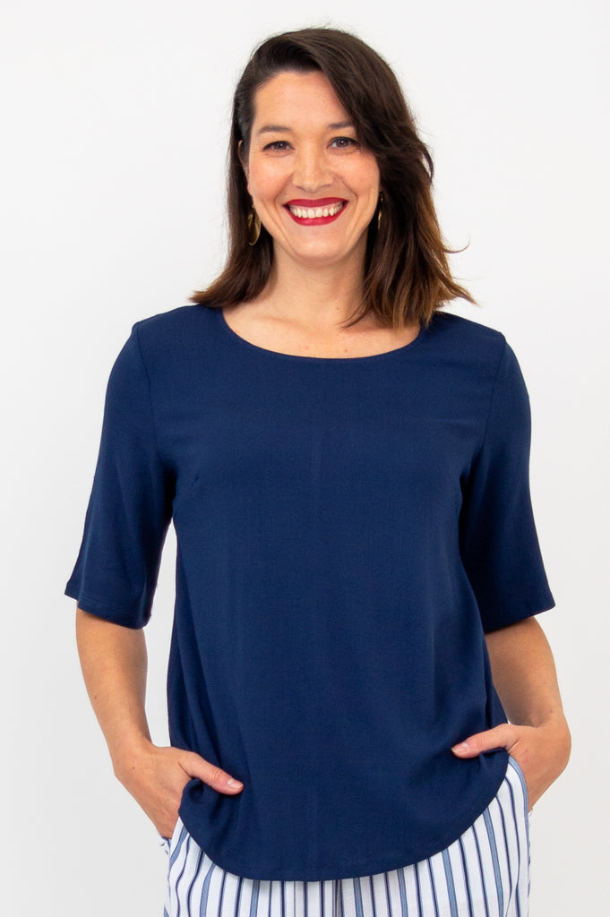 Liza Women's Bamboo V-Neck Top - Soft & Breathable Indigo Blouse for Casual Wear & Summer Outfits | Perfect for Office, Travel & Everyday Comfort