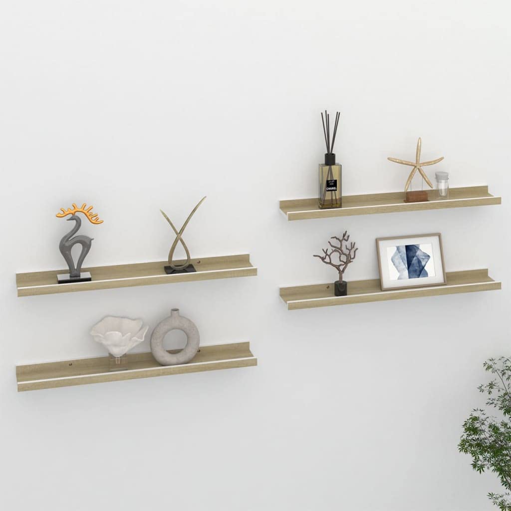 4-Pack Floating Wall Shelves Set - White & Sonoma Oak (23.6