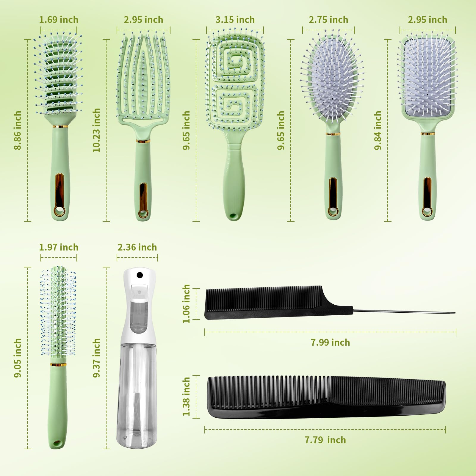 11PCS Hair Brush Set for Wet & Thick Hair - Detangling & Styling for Wavy Curly Hair at Home Salon