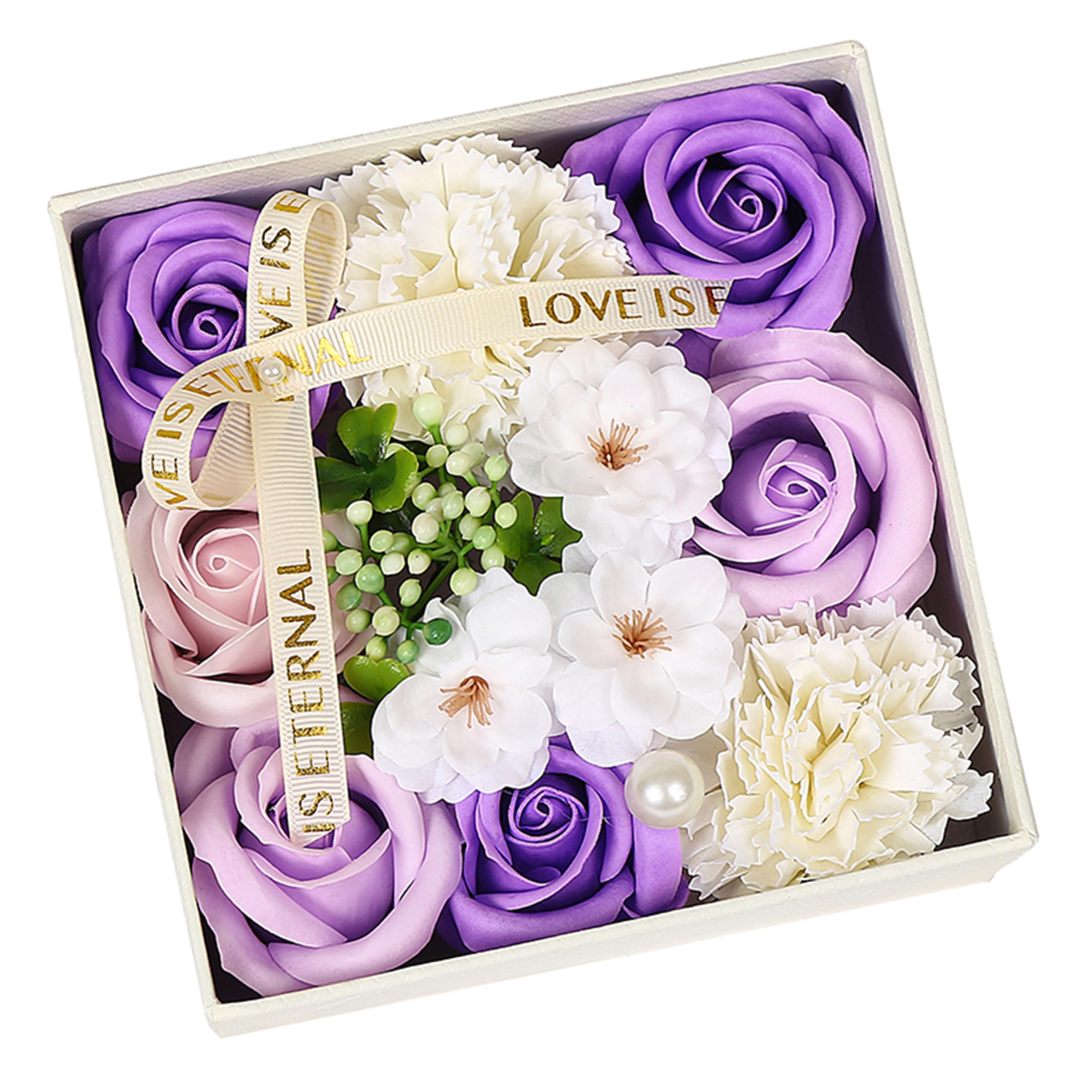 Unique Birthday Gifts for Women - Fresh Flower Gift Box with Surprise Elements | Thoughtful Present for Mom, Wife, Daughter & Girlfriend | Perfect for Anniversaries, Mother's Day & Special Occasions (Purple Square)