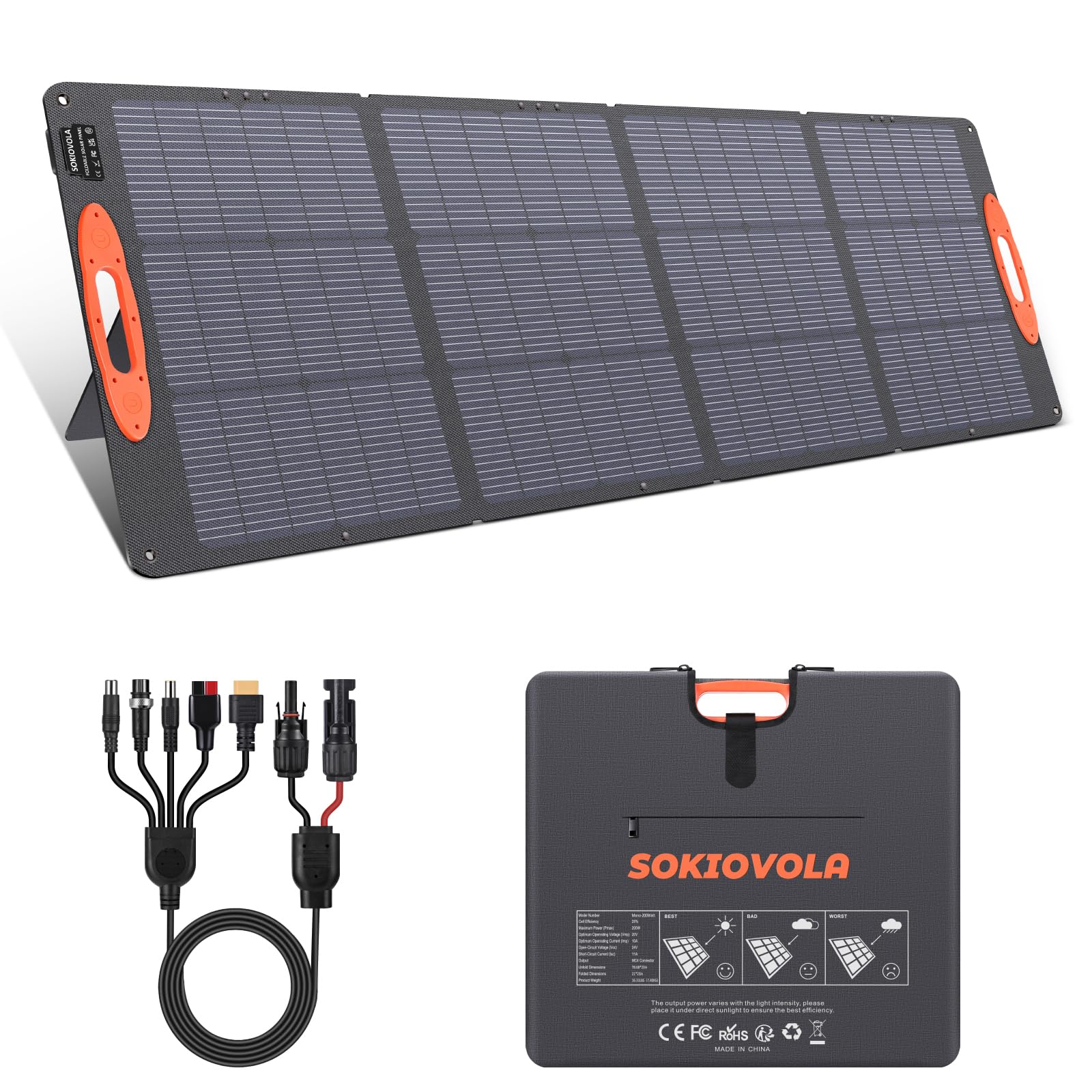 200W Portable Solar Panel for Power Station - 20V Foldable Solar Charger with 25% High Efficiency & IP68 Waterproof - Perfect for Outdoor Camping, RV Trips, Emergency Power & Off-Grid Living