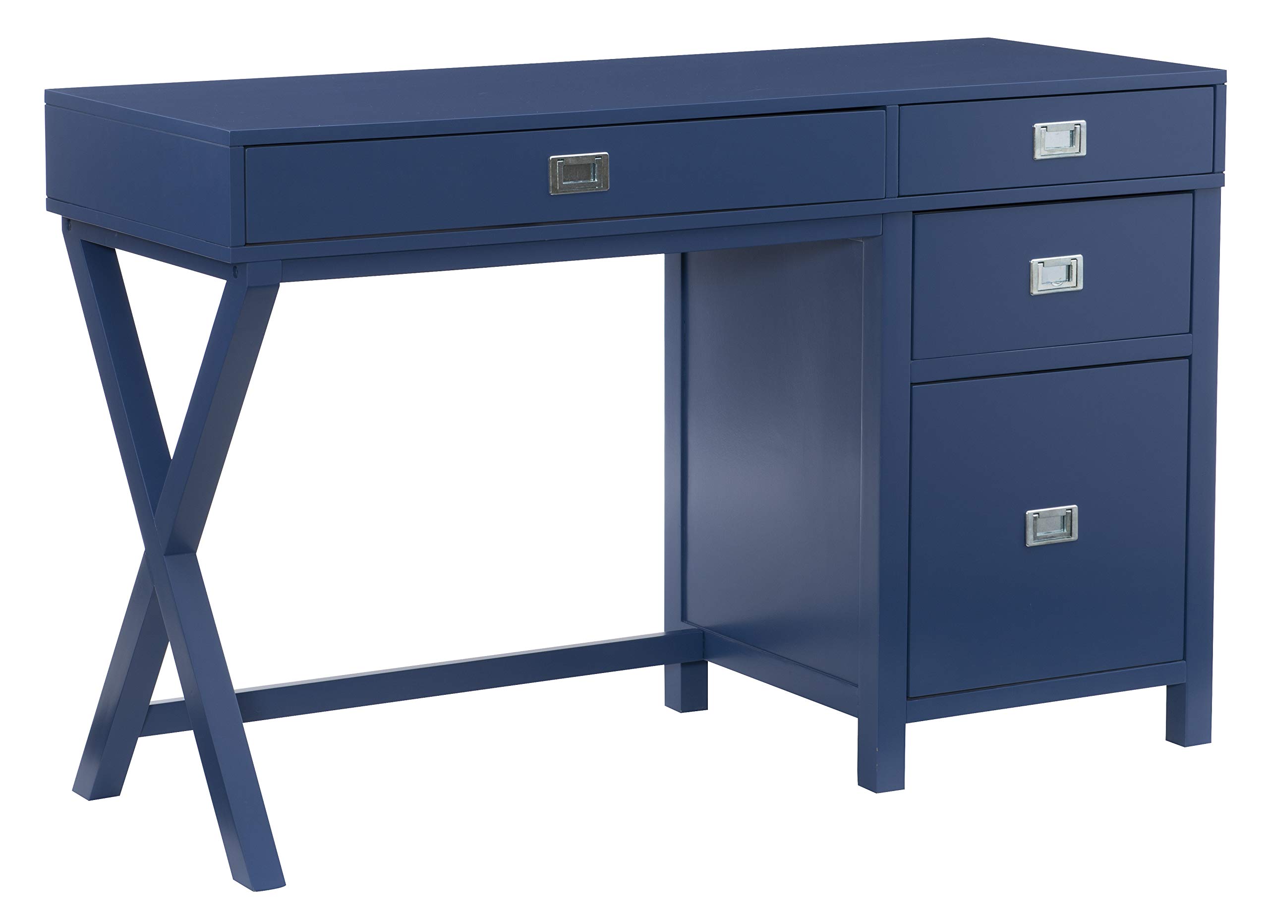 Linon Sadie Navy Blue Modern Classic Side Storage Desk - Stylish Home Office Furniture with Drawers for Organization | Perfect for Small Spaces, Dorm Rooms & Workspaces