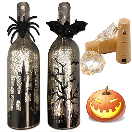 Wine Bottle Lights with Cork - 2 Pack White LED String Lights for DIY, Party, Halloween & Christmas Decor | Create Mysterious Ambiance for Indoor Home Decor, Bars, Weddings & Holiday Celebrations