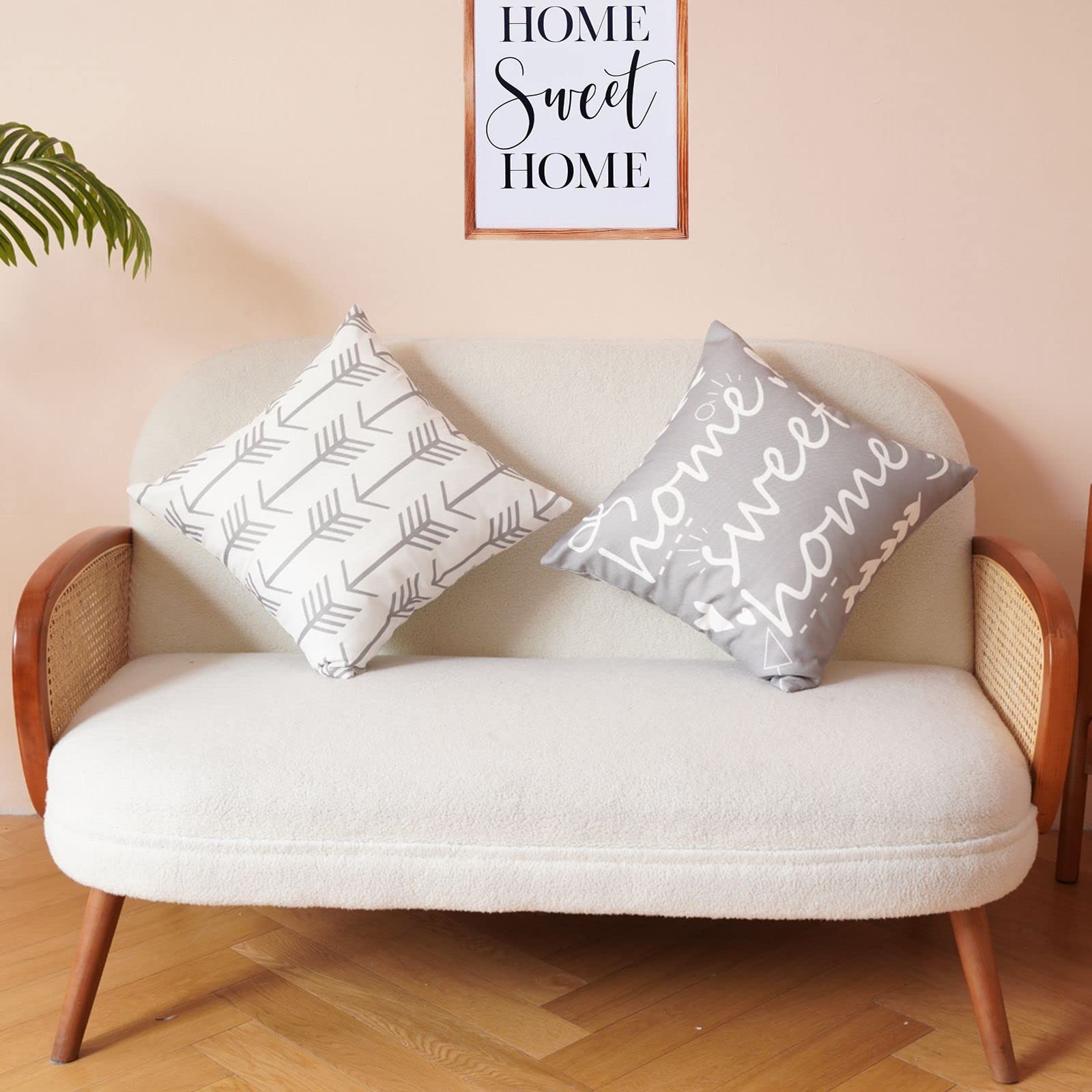16x16 Inch Pillow Covers Set of 4 with Zippers - Decorative Linen Cushion Cases for Couch, Sofa & Bed (40x40 cm) - Farmhouse Style Home Decor for Living Room, Bedroom & Guest House