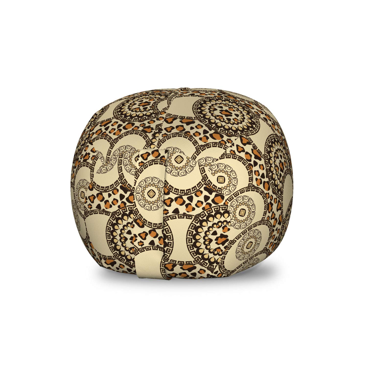 Ambesonne Zambia Storage Toy Bag Chair - Folk Savannah Jungle Boho Design with Nature & Animal Print, Washable Stuffed Animal Organizer, Small Size in Dark Brown Cream Orange - Perfect for Kids' Room, Nursery, Playroom & Home Decor