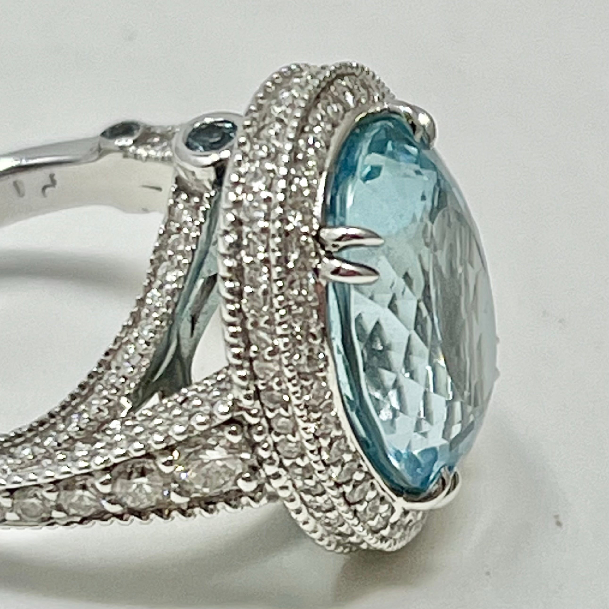 18K White Gold Aquamarine and Diamond Ring for Women - Elegant March Birthstone Jewelry - Perfect for Engagement, Anniversary & Special Occasions