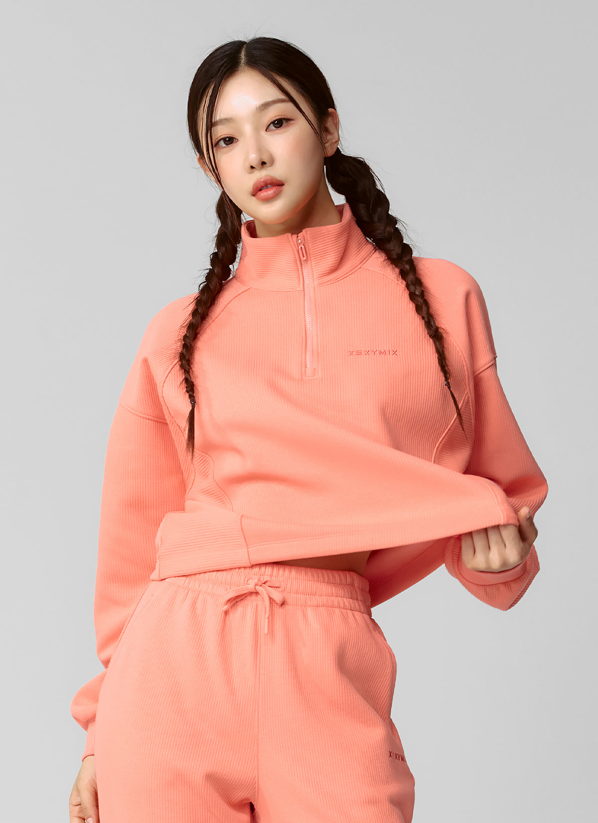 Women's Peach Ribbed High Neck Half Zip Anorak Jacket - Stylish & Cozy Outerwear for Fall & Winter, Perfect for Casual Outings & Outdoor Adventures