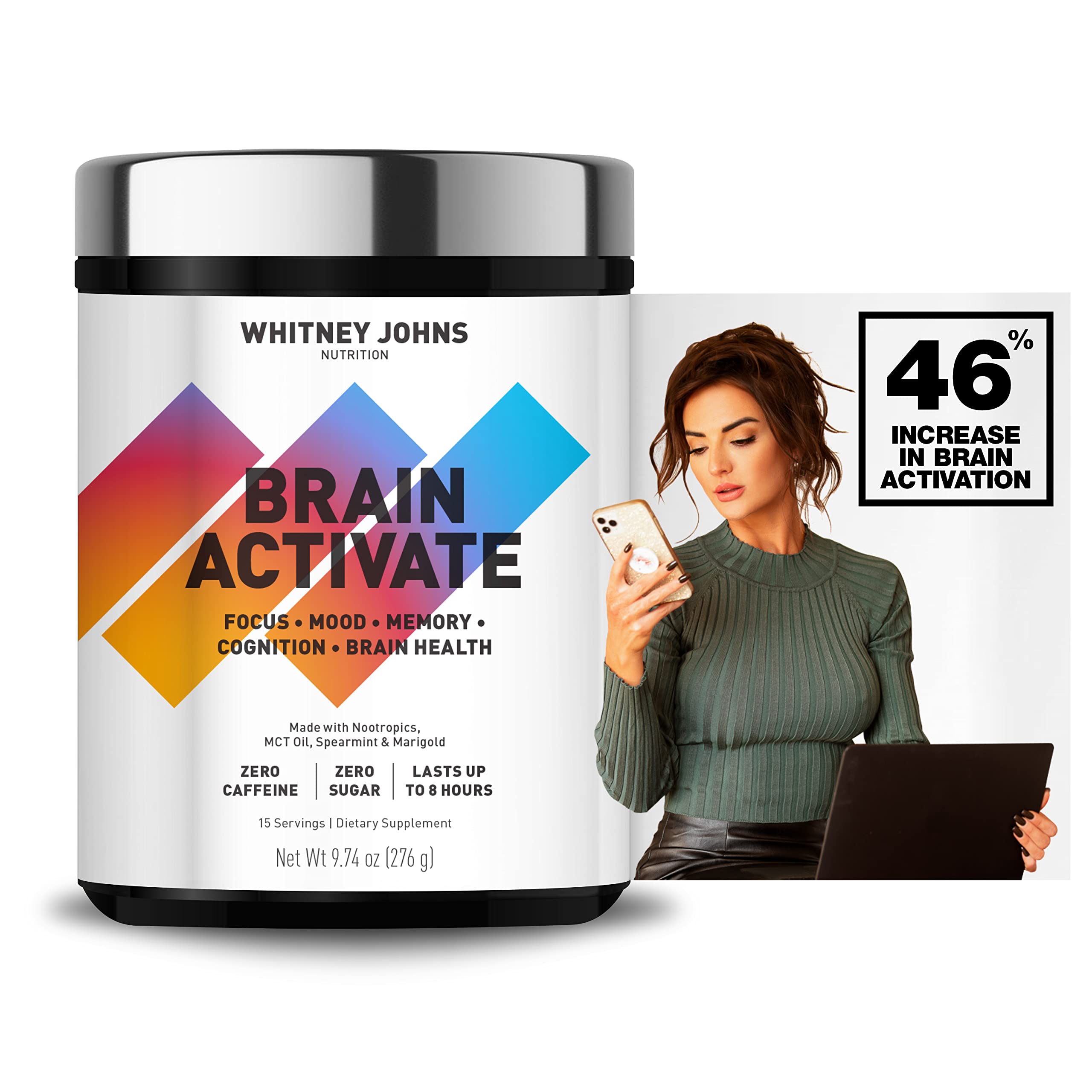 Premium Brain Booster Supplement for Memory & Focus - Fast-Acting Nootropic with MCT C8 Oil to Reduce Brain Fog - Sugar Free & Caffeine Free - Perfect for Students, Professionals & Gamers - 2 Pack (60 Servings)
