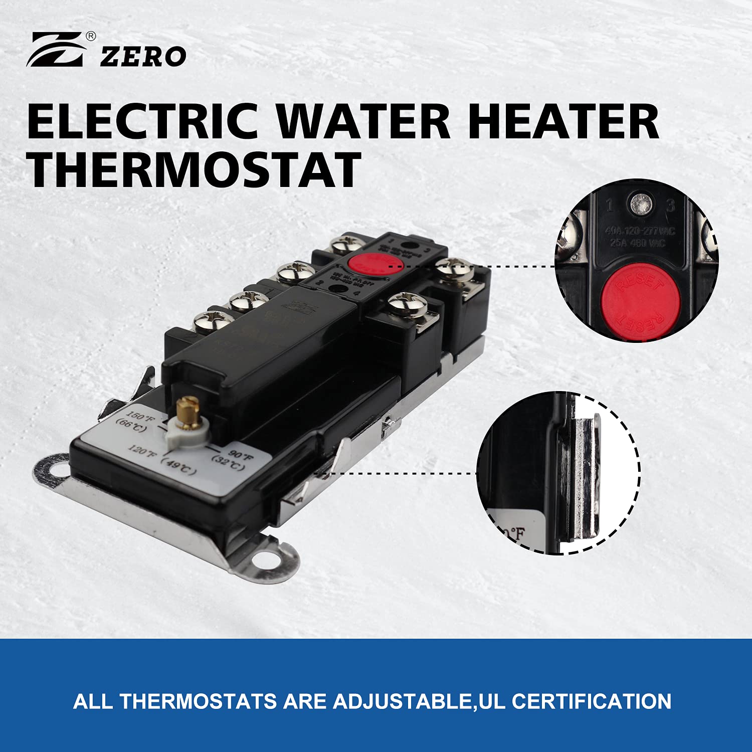 Zero KST202 Single Element Electric Water Heater Thermostat - UL Certified Black Temperature Control Switch for Home & RV Use | Bathroom, Kitchen & Camper Applications