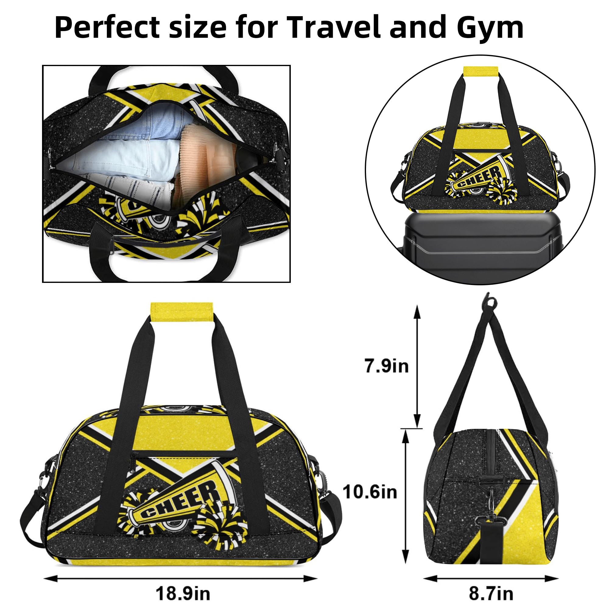 Cheerleader Gym Bag for Women - Large Cheerleading Duffle Bag with Shoe Compartment, Waterproof Travel Weekender Overnight Bag for Sports & Dance (Gold) - Perfect for Competitions, Gyms & Team Travel