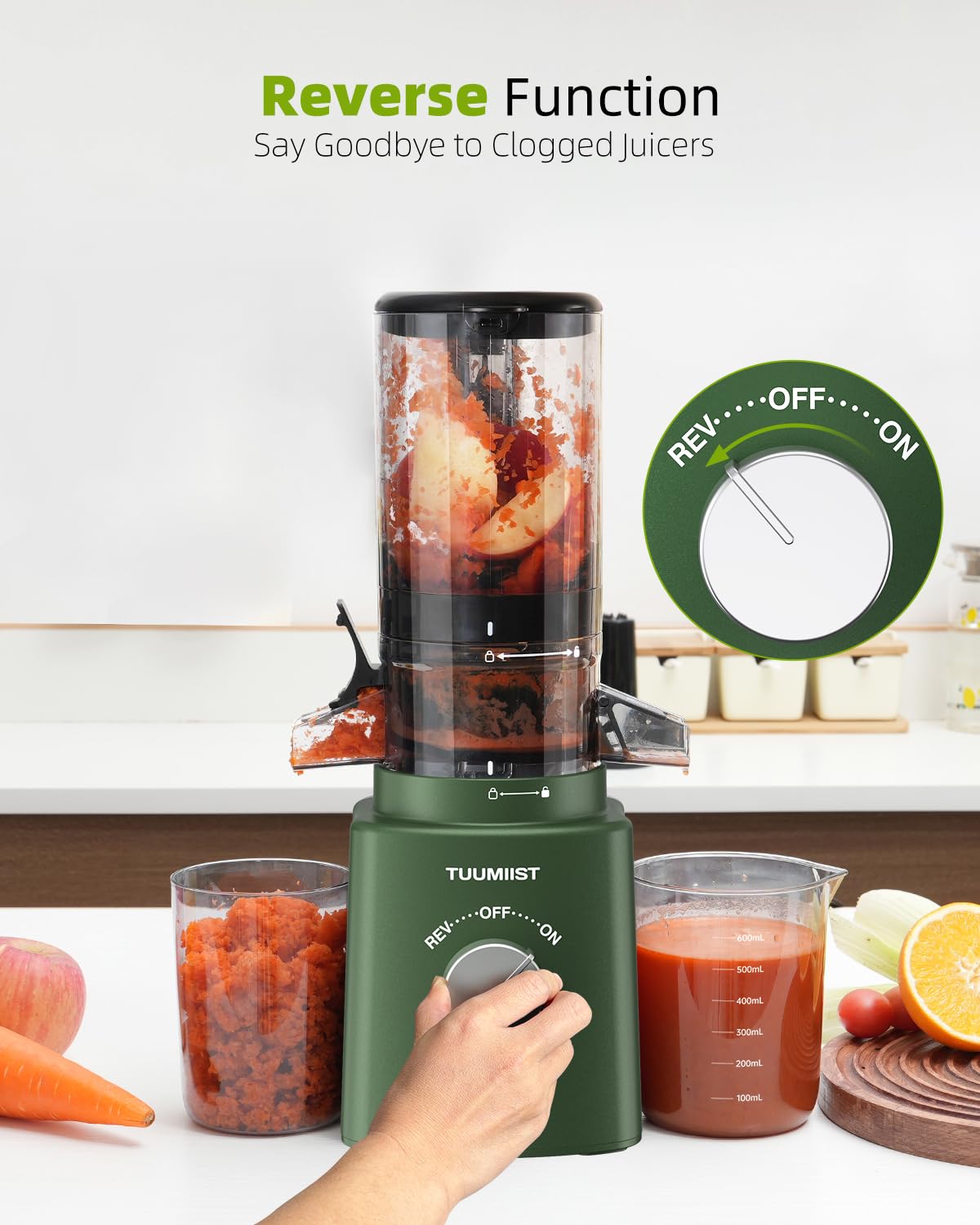 Premium Cold Press Slow Masticating Juicer with 8 BPA-Free Juice Bottles - Quiet Motor for Fruits & Vegetables, 4.25