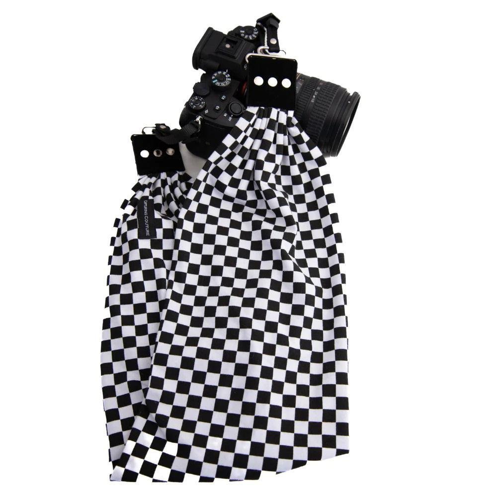 Fashionable Checkered Pocket Scarf Strap - Stylish Camera Accessory for DSLR, Mirrorless & Film Cameras | Perfect for Travel, Photography & Everyday Use