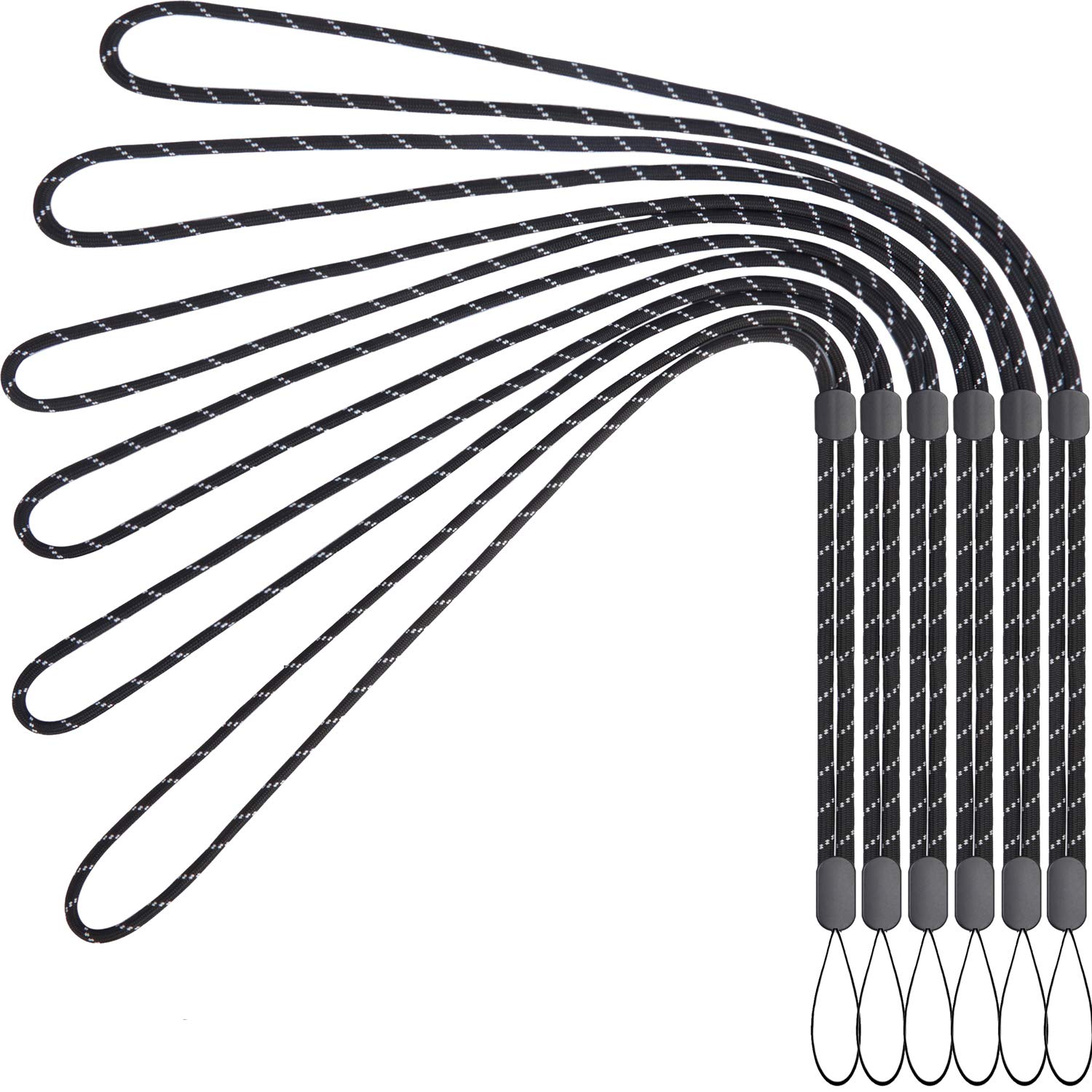 Foshine 6 Pack Adjustable Lanyards for ID Badge Keys & Office Use - Black Straps