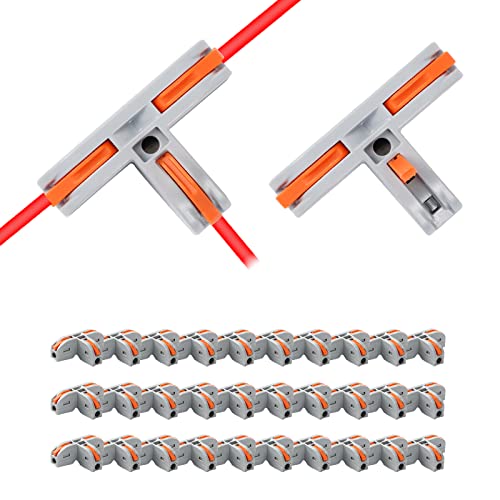 30pcs Compact Wire Conductor Connectors - Aigreat T-Shape Splicing Electrical Terminal Blocks, Quick Lever Wire Nut Connectors for Home Wiring, DIY Projects & Electrical Repairs | Secure & Easy-to-Use Electrical Connections