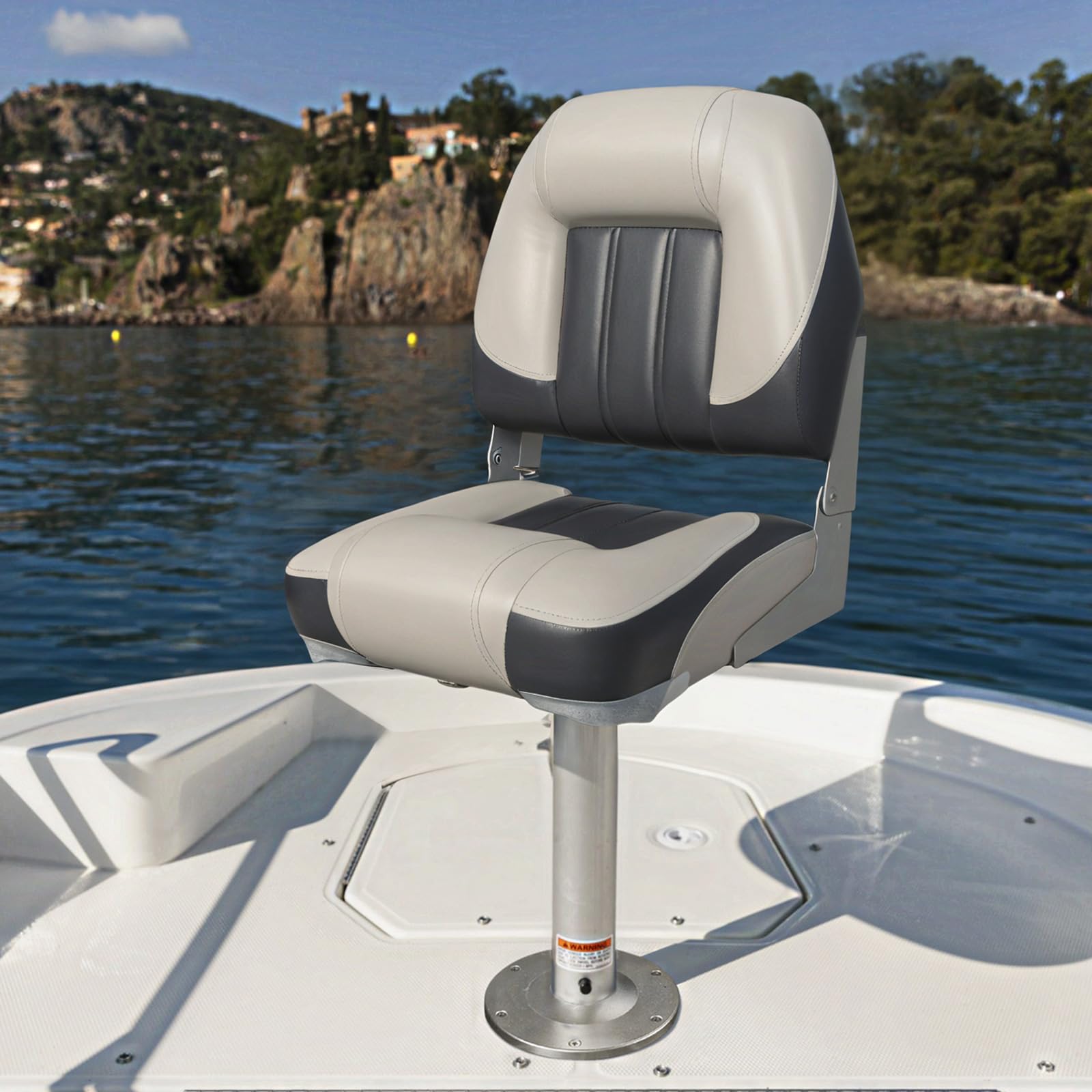 Premium Low Back Folding Boat Seats - 2 Pack Charcoal/Light Gray - Comfortable & Durable Fishing Boat Chairs for Pontoon, Bass Boats & Kayaks