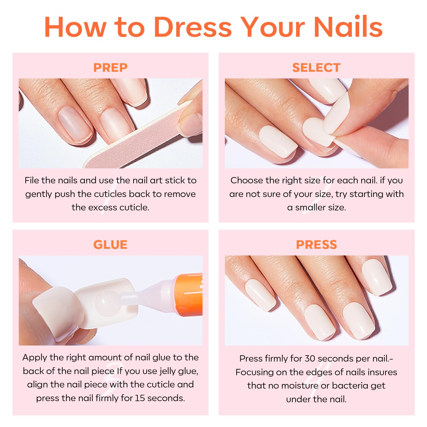 Modelones White Press on Nails - Short Square Fake Nails Kit with Glue & Adhesive Tabs (32Pcs, 16 Sizes) | Reusable Artificial Nails with Mini Nail File | Perfect Gift for Women & Girls | Great for Parties, Weddings, and Everyday Wear