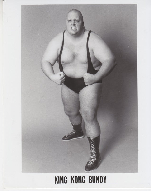 Vintage 1980s AWA King Kong Bundy Wrestling Promo Photo - Collectible Memorabilia for Wrestling Fans & Nostalgic Sports Enthusiasts - Perfect for Man Caves, Sports Bars & Wrestling Memorabilia Collections