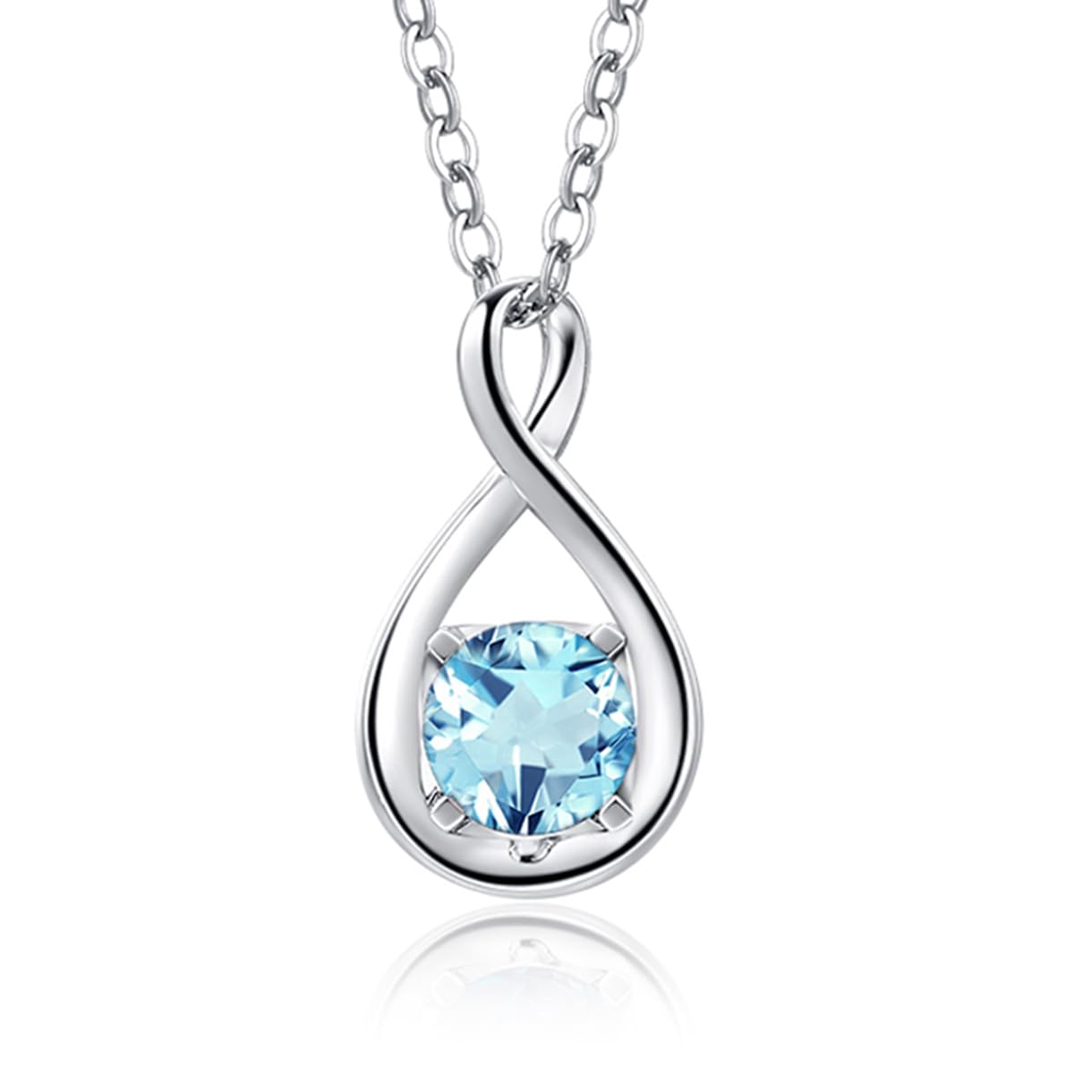 14K Solid White Gold Birthstone Pendant with Sterling Silver Chain - Infinity Gemstone Necklace for Women | Fine Jewelry Gift for Anniversary, Birthday, Christmas | Perfect for Weddings, Date Nights & Special Occasions