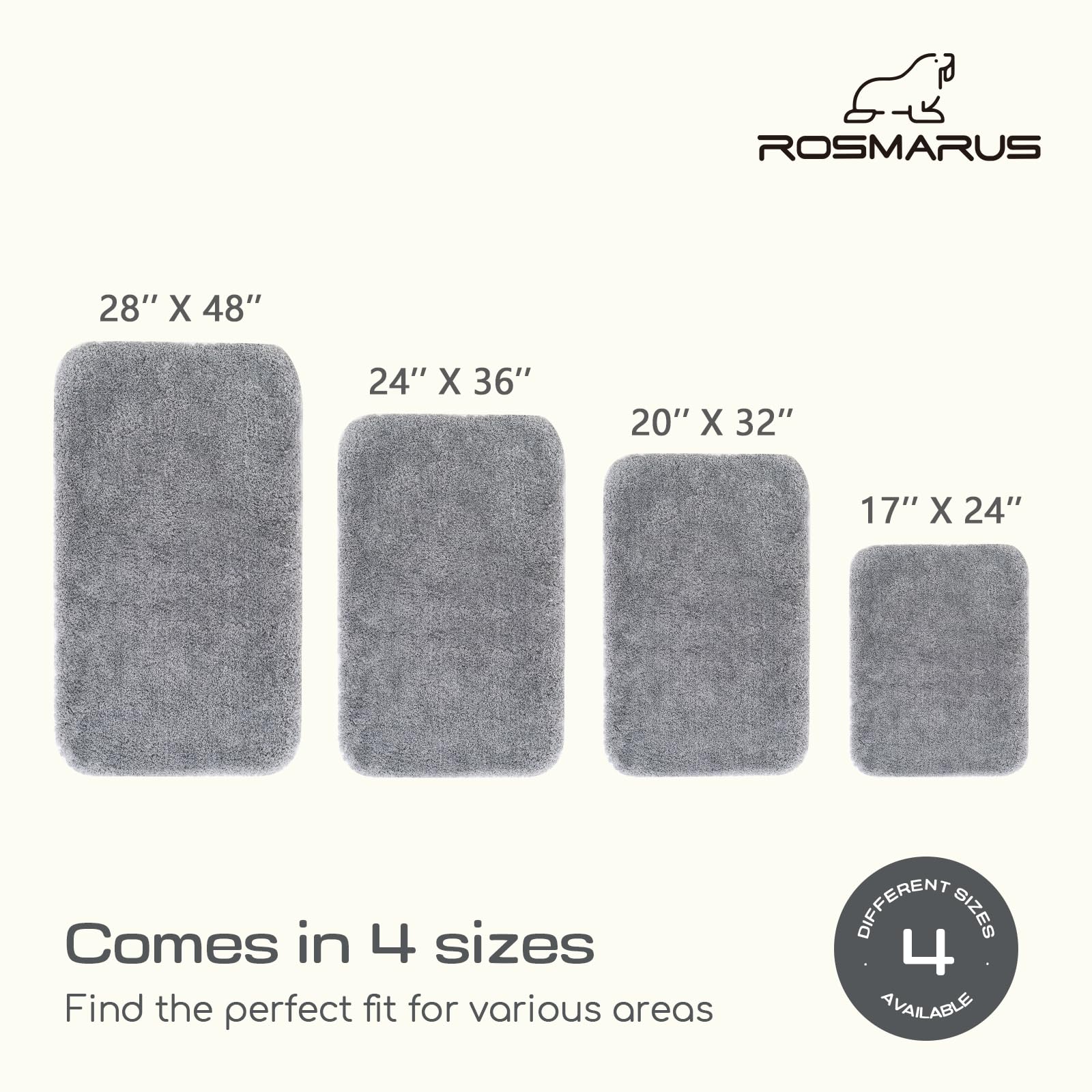 Premium ROSMARUS Shaggy Bath Rug 2032 - Soft Non-Slip Bathroom Mat, Absorbent Microfiber, Gray - Perfect for Bathroom, Shower, Spa & Home Decor