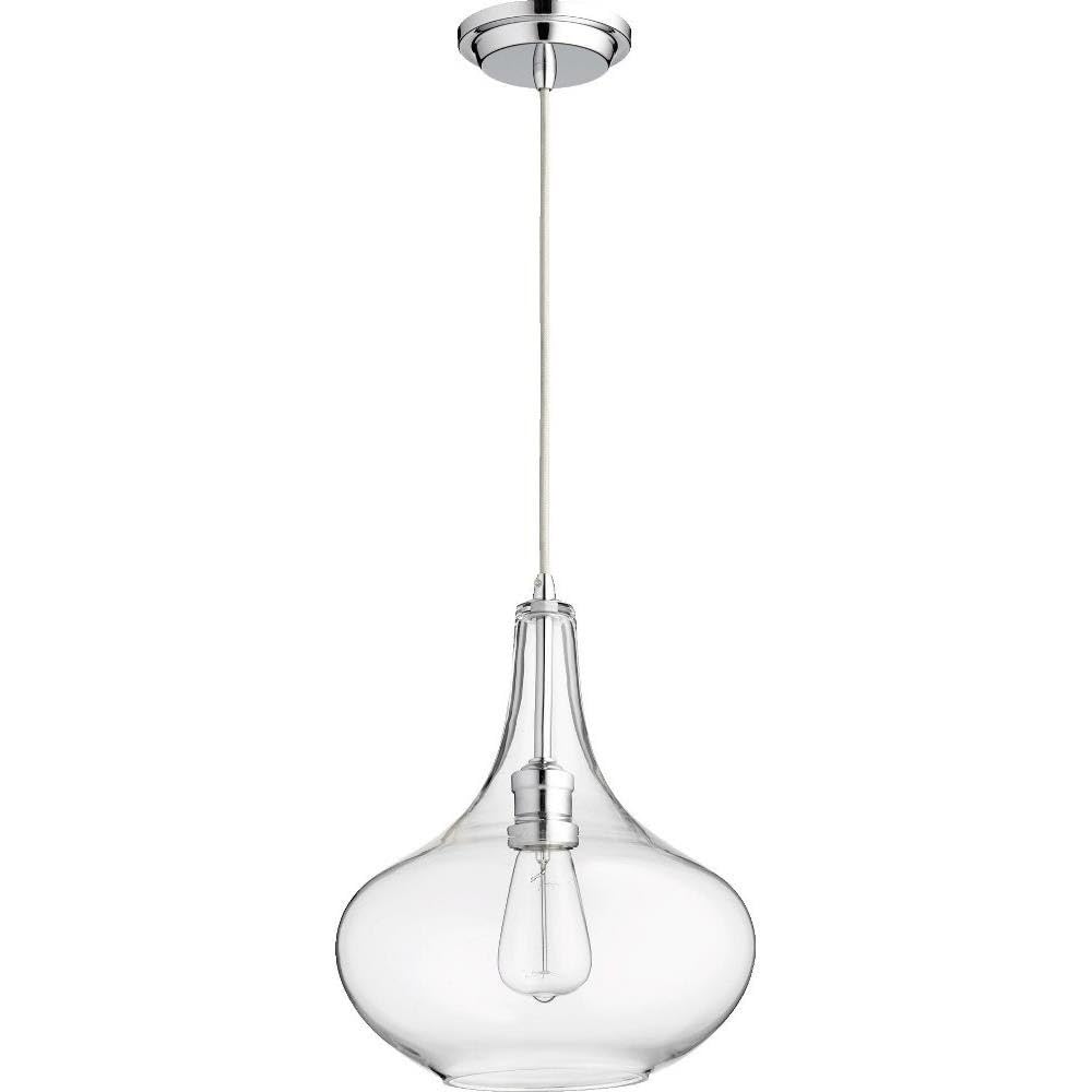 8004-14 Modern Chrome Pendant Light with Clear Glass Shade - Perfect for Kitchen Island, Dining Room, or Entryway Lighting