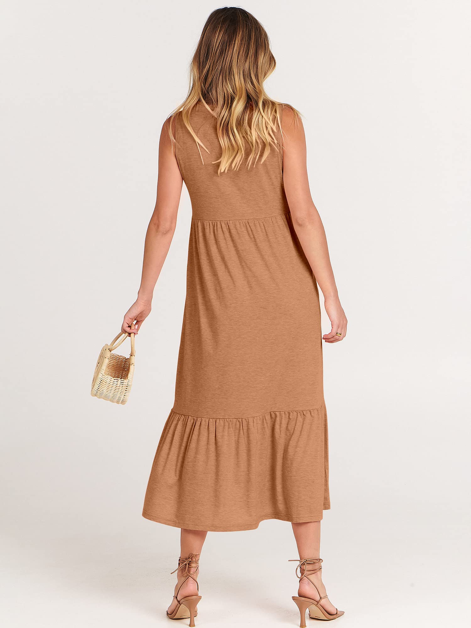 ANRABESS Women's Summer Sleeveless Crewneck Sundress - Flowy A-Line Tiered Maxi Beach Dress for Vacation, Casual Wear, and Outdoor Activities