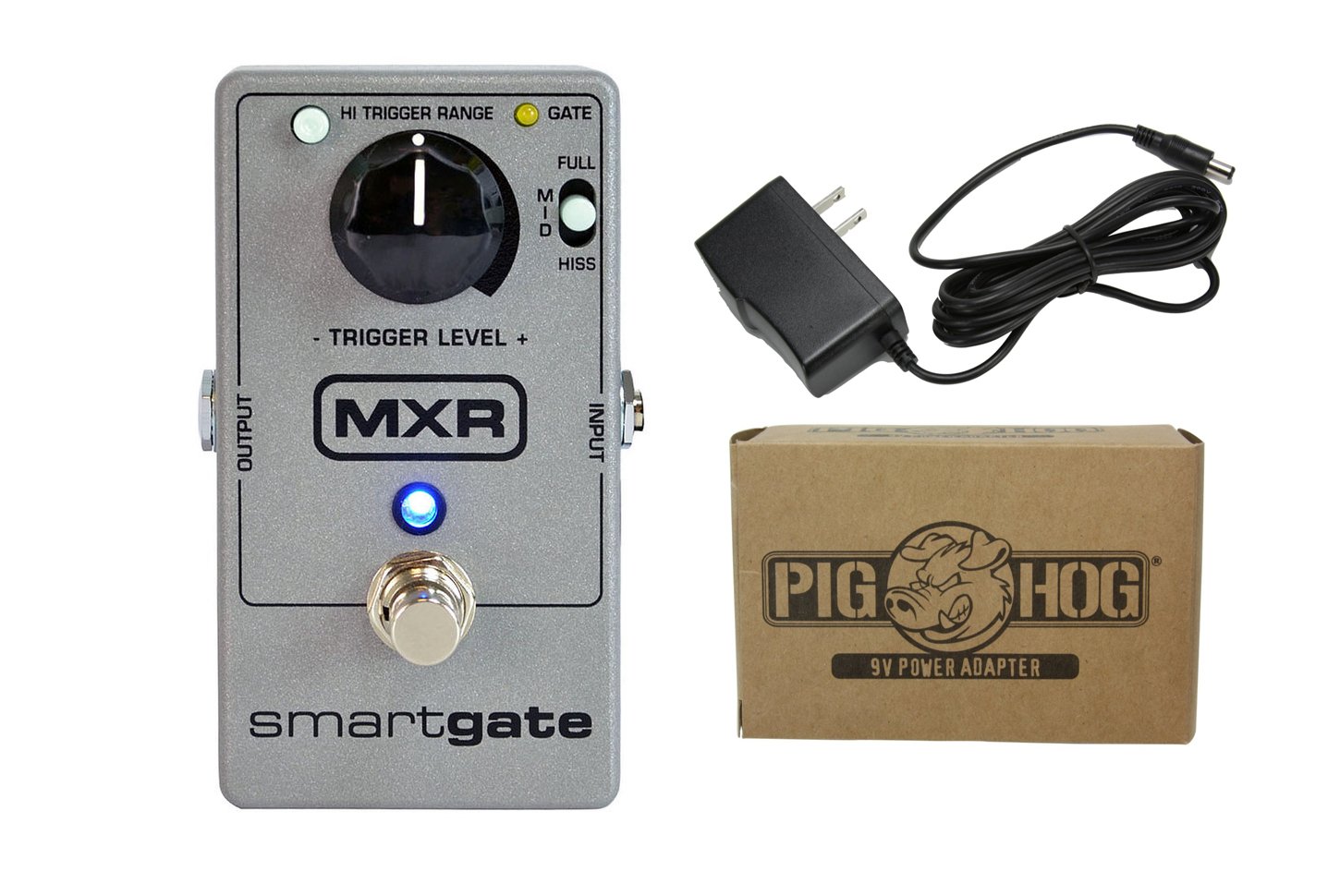 MXR M135 Smart Gate Noise Gate Pedal with Pig Hog 9V Power Adapter Bundle - Guitar Effects Pedal for Noise Reduction & Signal Clarity in Live Performances & Studio Recording