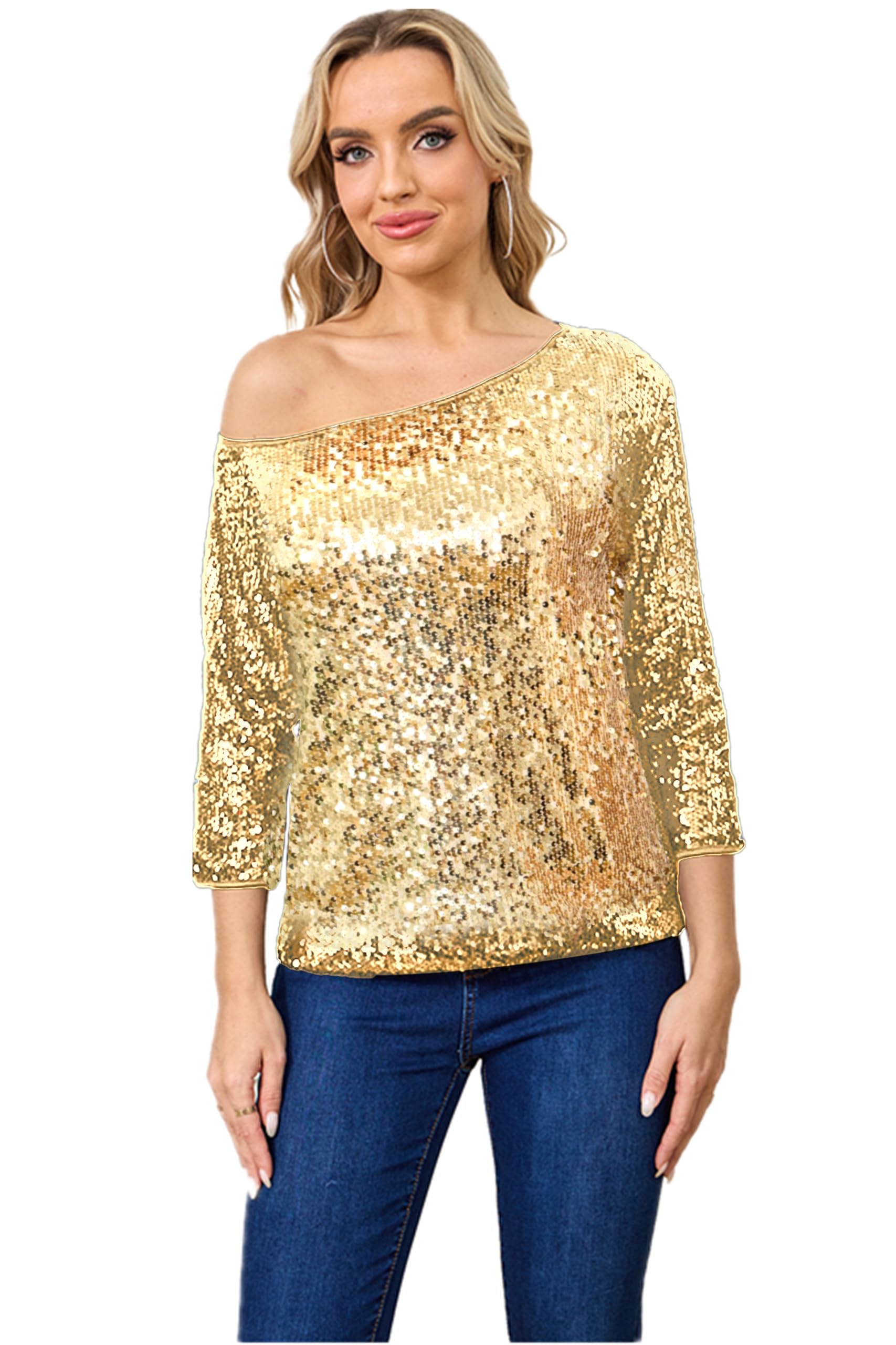 Sparkly Sequin Off Shoulder Tank Top for Women - Glitter Party Blouse & Casual T-Shirt | Perfect for Cocktail Parties, Night Out & Date Nights