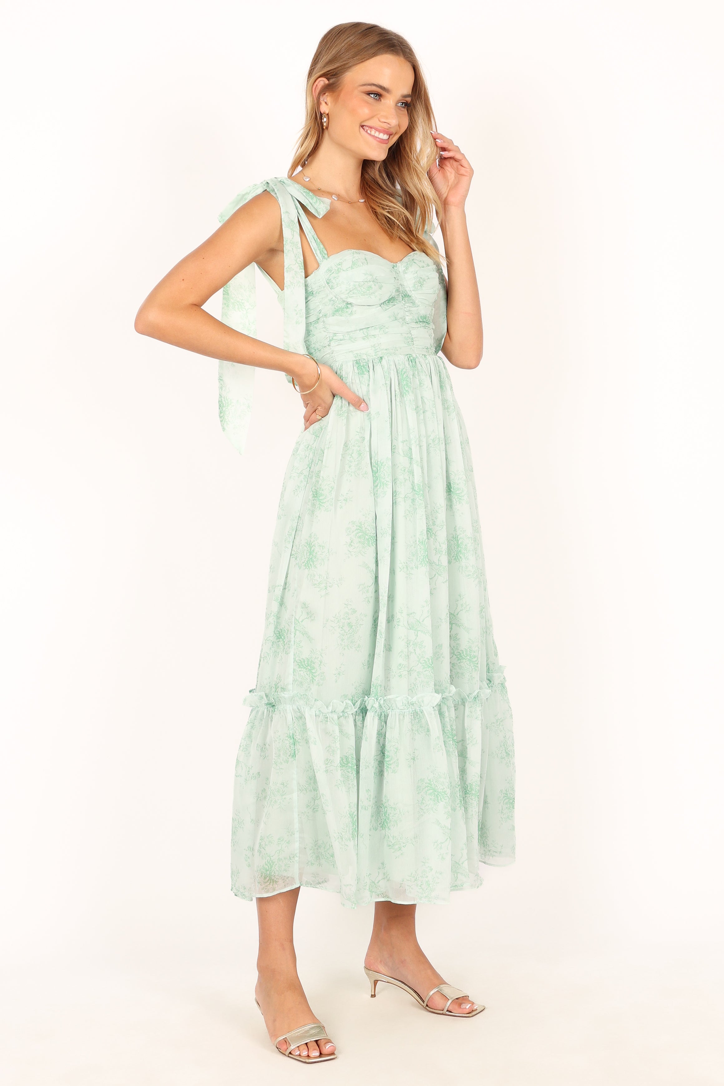 Floral Print Midi Dress for Women - Sage Green Summer Dress with Short Sleeves | Perfect for Beach Vacations, Garden Parties & Casual Outings