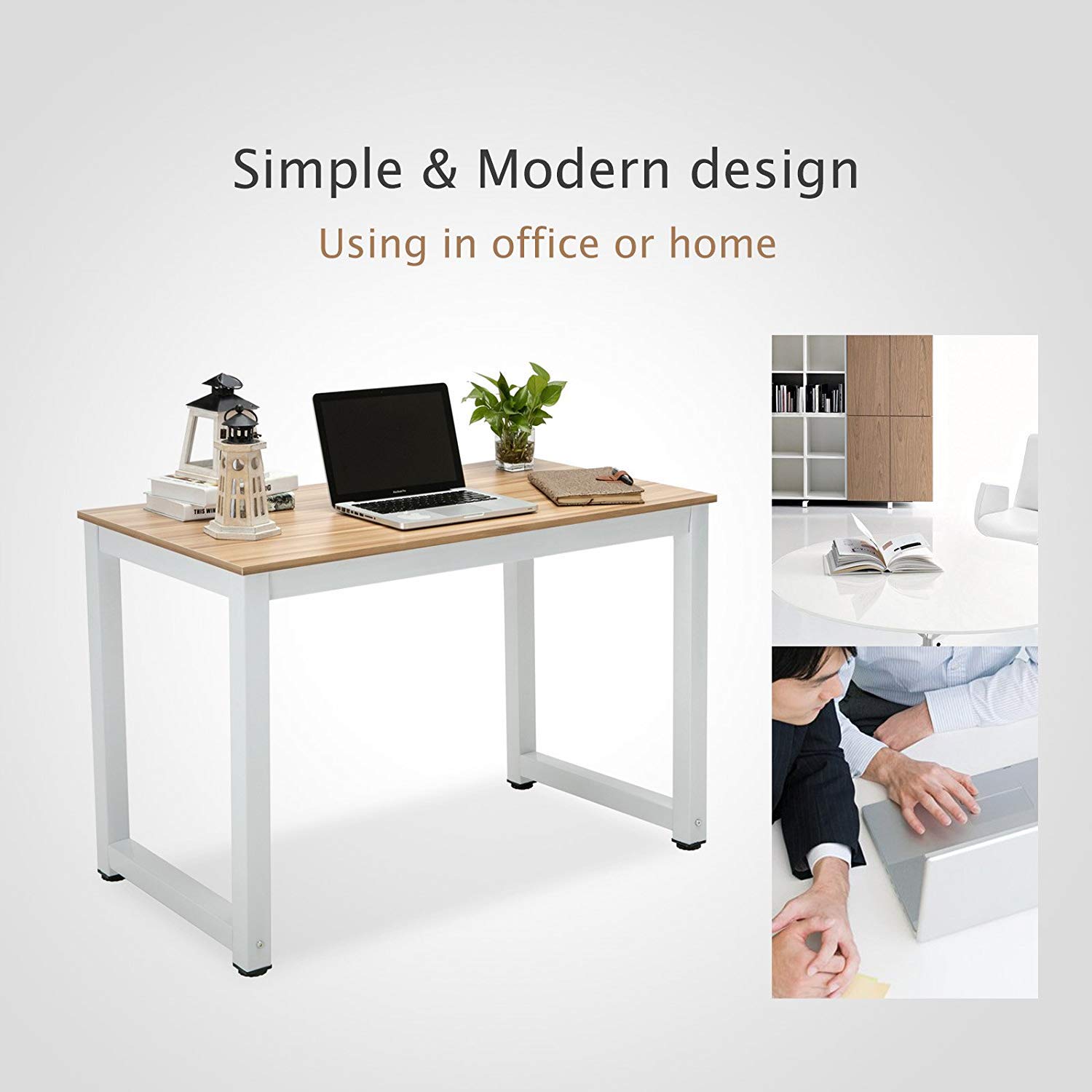 Ergonomic Wooden Computer Desk for Home Office - Adjustable Laptop Workstation with Storage Shelf | Perfect for Remote Work, Gaming & Study Spaces