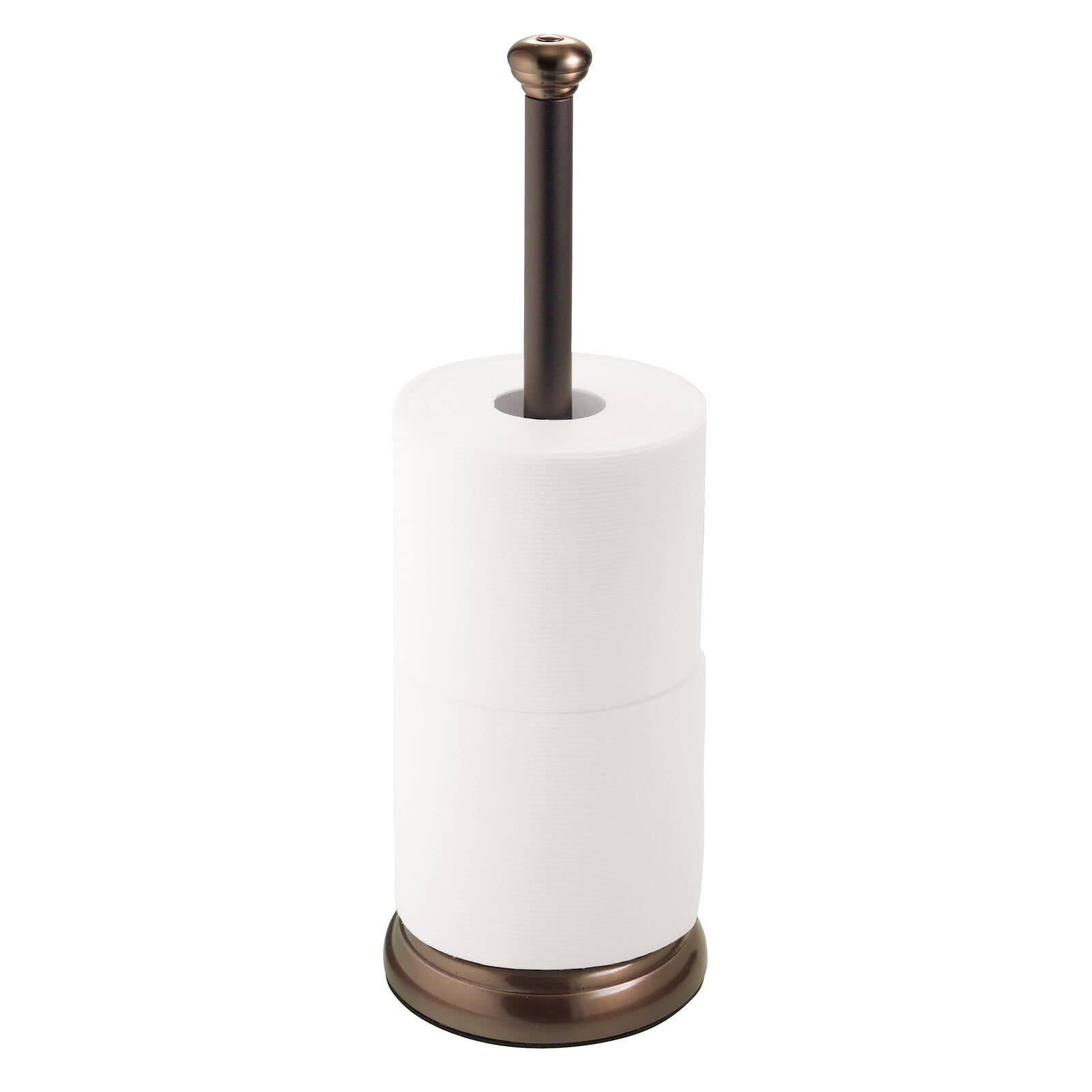 Stainless Steel Free-Standing Toilet Paper Holder with Storage - Holds 3 Rolls - Bronze Bathroom Tissue Organizer for Toilet, Vanity & Cabinet Storage - Hyde Collection - mDesign