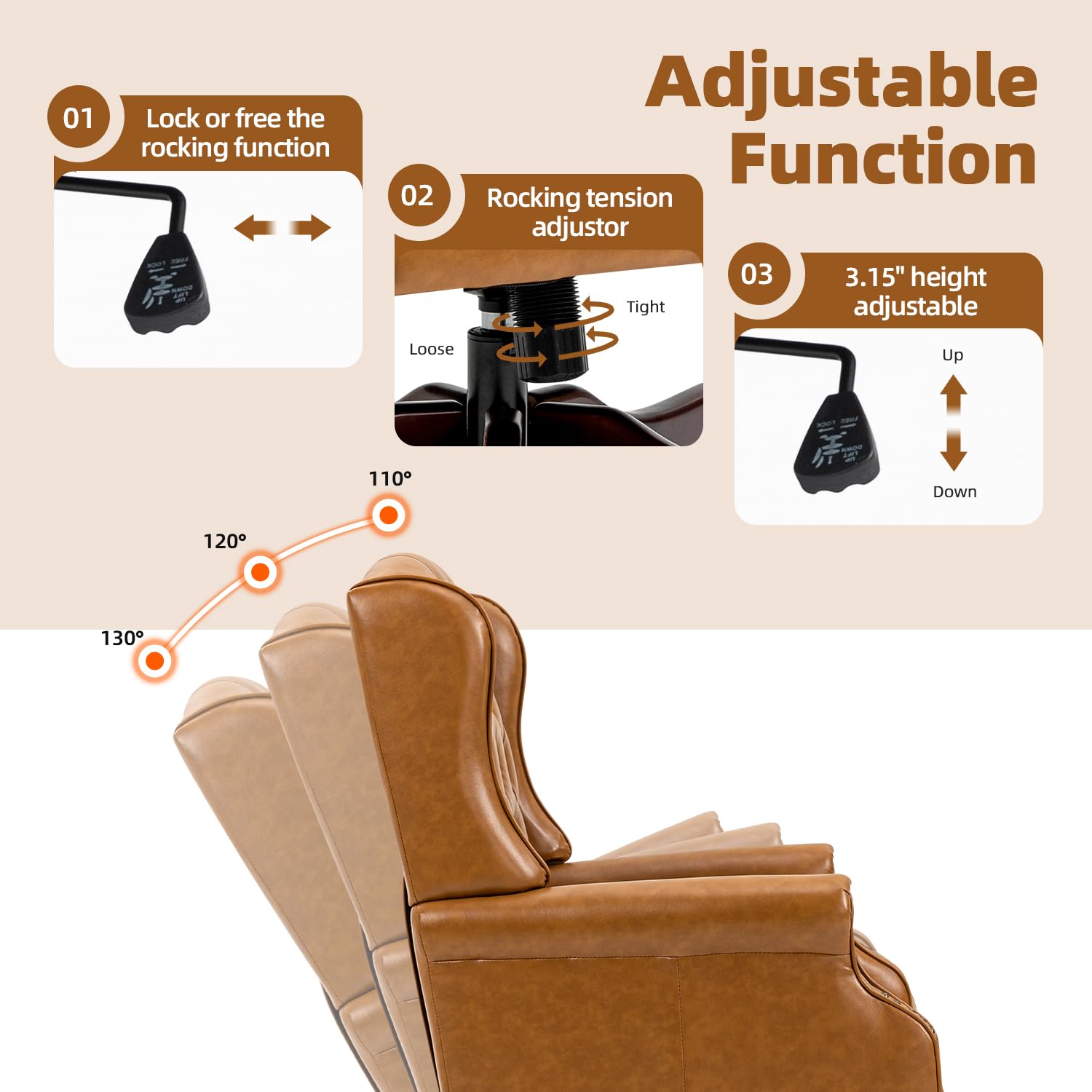 Premium ECOTOUGE Tufted Office Chair – High-Back Faux Leather Executive Desk Chair with Nail Head Trim & Ergonomic Support | Perfect for Home Office, Gaming, and Living Room Workspaces (Brown)
