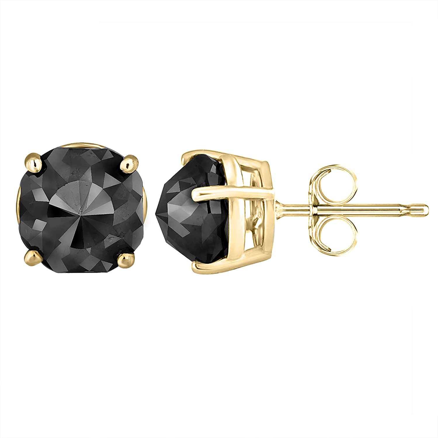 14K Yellow Gold Black Diamond Stud Earrings for Women - 1.5cttw Cushion Cut Push Back Design - Elegant Jewelry Gift for Anniversary, Birthday & Special Occasions