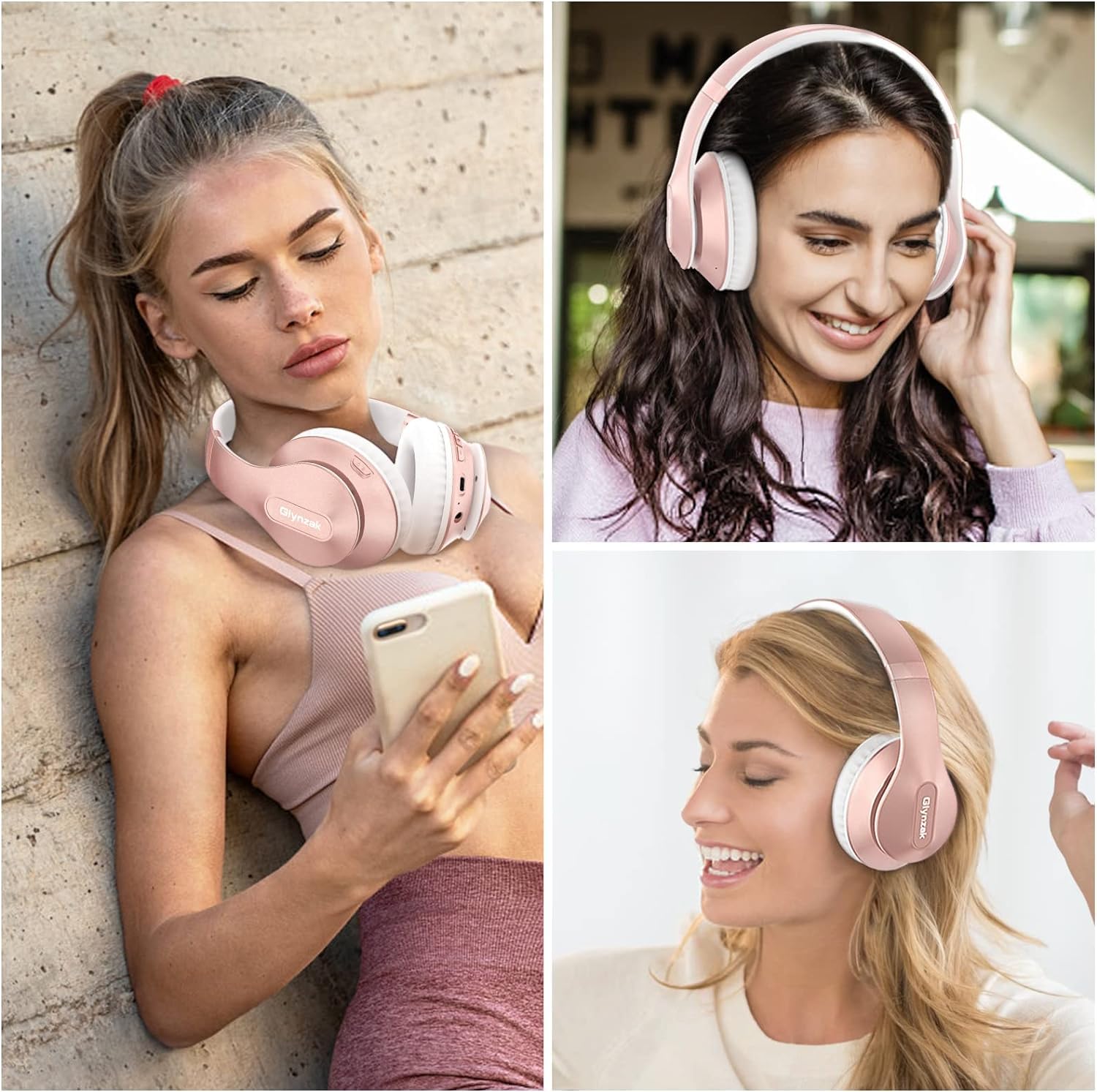 Premium Wireless Bluetooth Headphones Over-Ear with 65H Playtime, HiFi Stereo & Built-in Mic - 6 EQ Modes, Foldable Design, Bluetooth 5.3 for Travel, Work, Gaming (Rose Gold) - Perfect for Commuting, Office & Home Entertainment