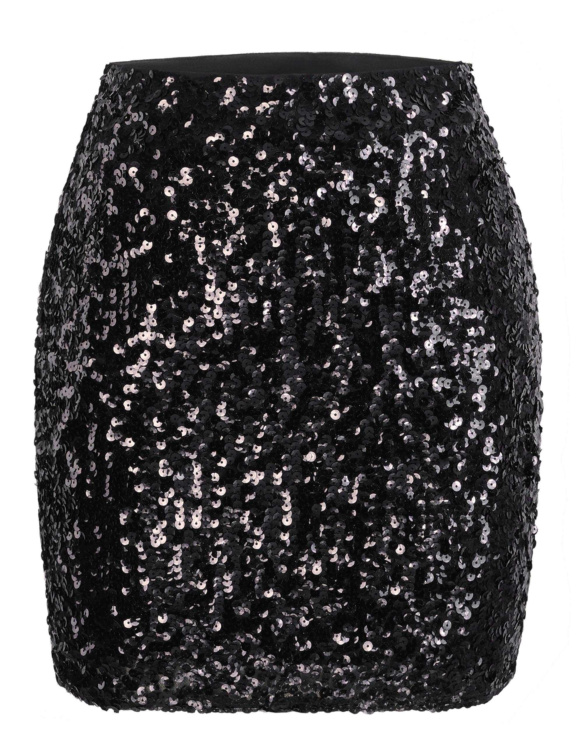 Sparkly Sequin Bodycon Mini Skirt for Women - Stretchy Party Skirt for Night Out, Club, Date Night & Special Occasions