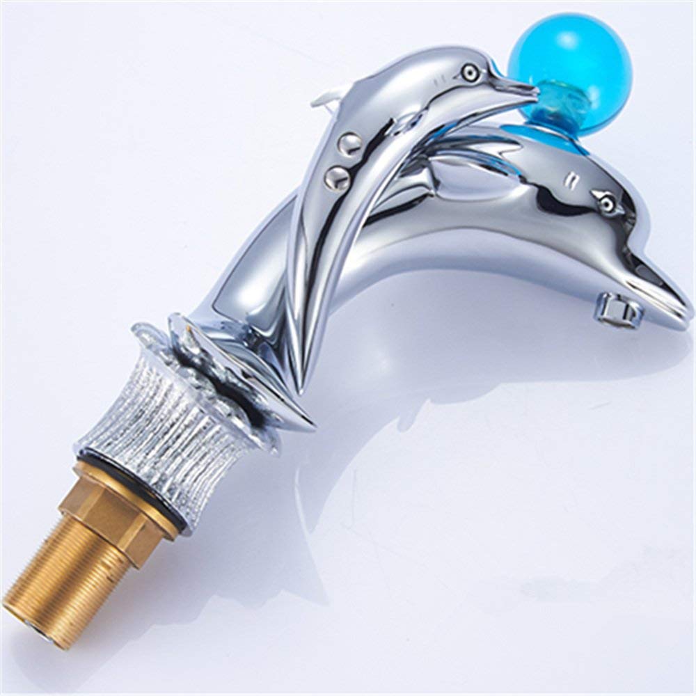 Dolphin Shaped Solid Brass Bathroom Sink Faucet with Crystal Handle - Chrome Finish for Bathroom Vanity, Powder Room, or Guest Bath Decor