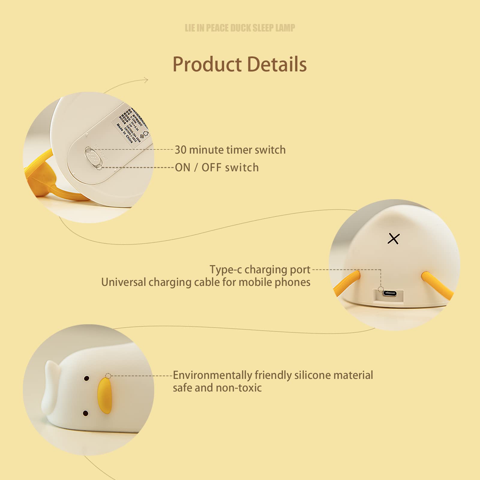 MUID Benson Lying Flat Duck Night Light - Rechargeable LED Squishy Duck Lamp, Cute Dimmable Silicone Nursery Nightlight for Baby Kids Room, Bedside Touch Lamp for Breastfeeding & Sleep Aid - Perfect for Nursery Decor, Kids Bedroom & Relaxation (Finn The Duck)